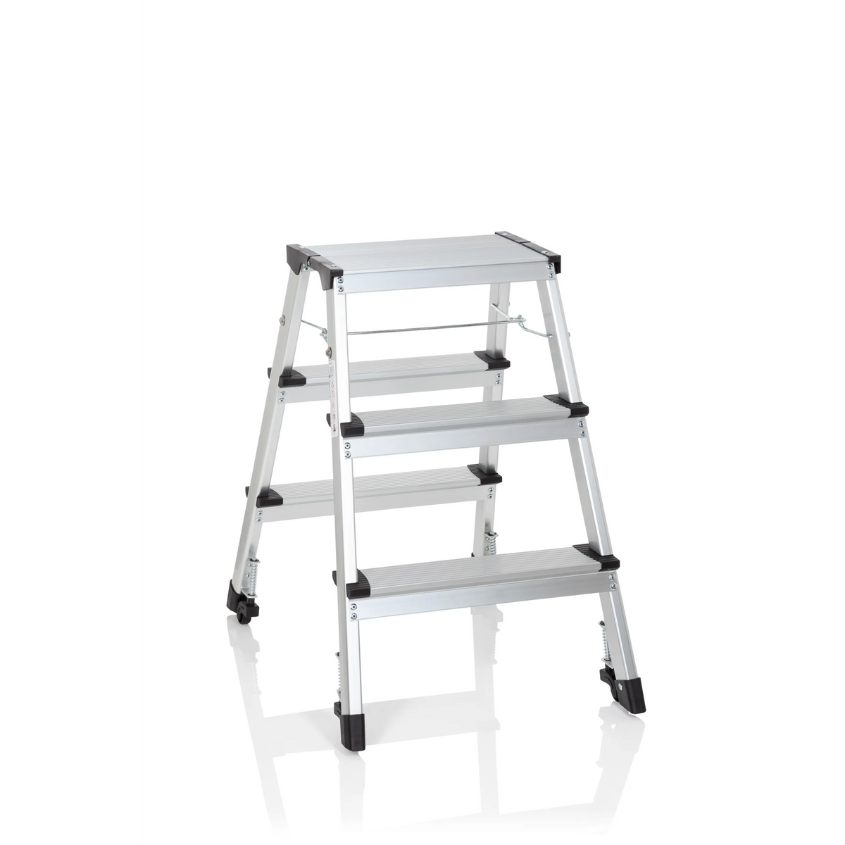 Silver Folding Ladder SOLID IV made of aluminium with three steps by hjh OFFICE – 360-degree view (front view 20°)