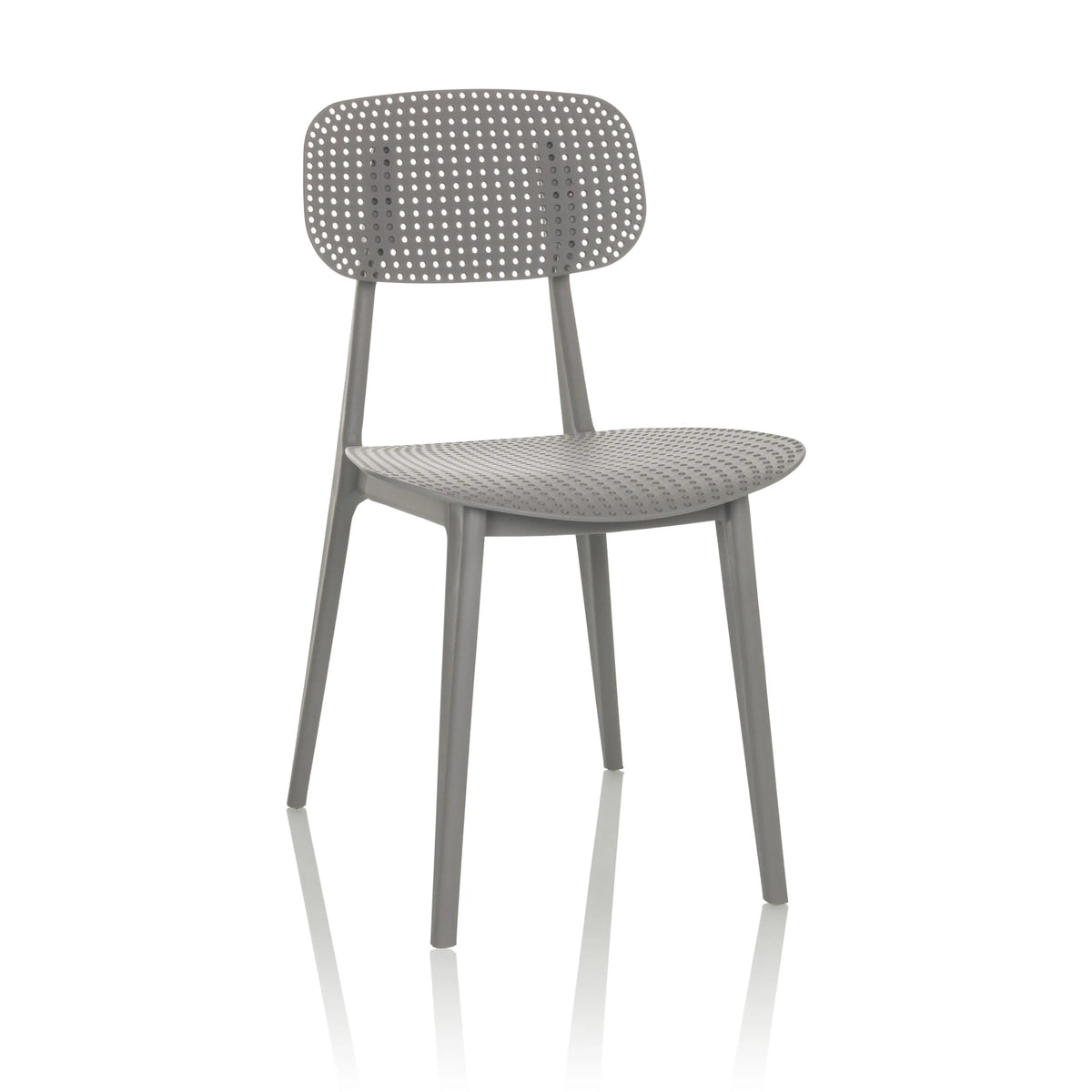 Grey Outdoor chair ARTIFO HOL with perforated backrest and seat by hjh OFFICE – 360-degree view (front view 15°)