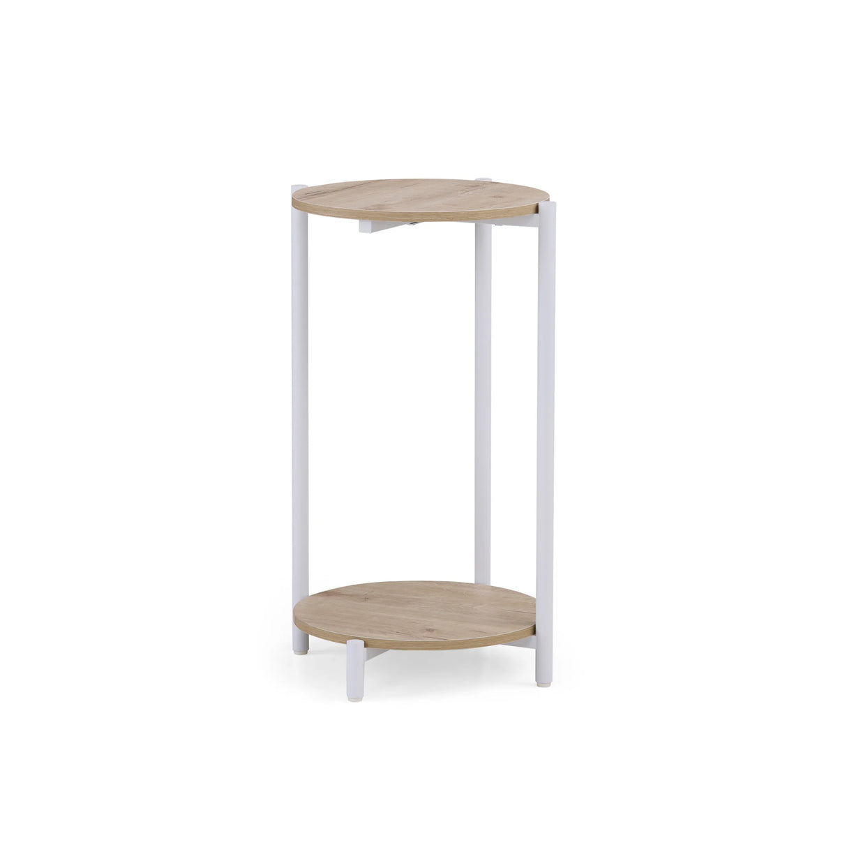 Nestup 1 side table with two round oak wood tops and a white frame by hjh LIVING