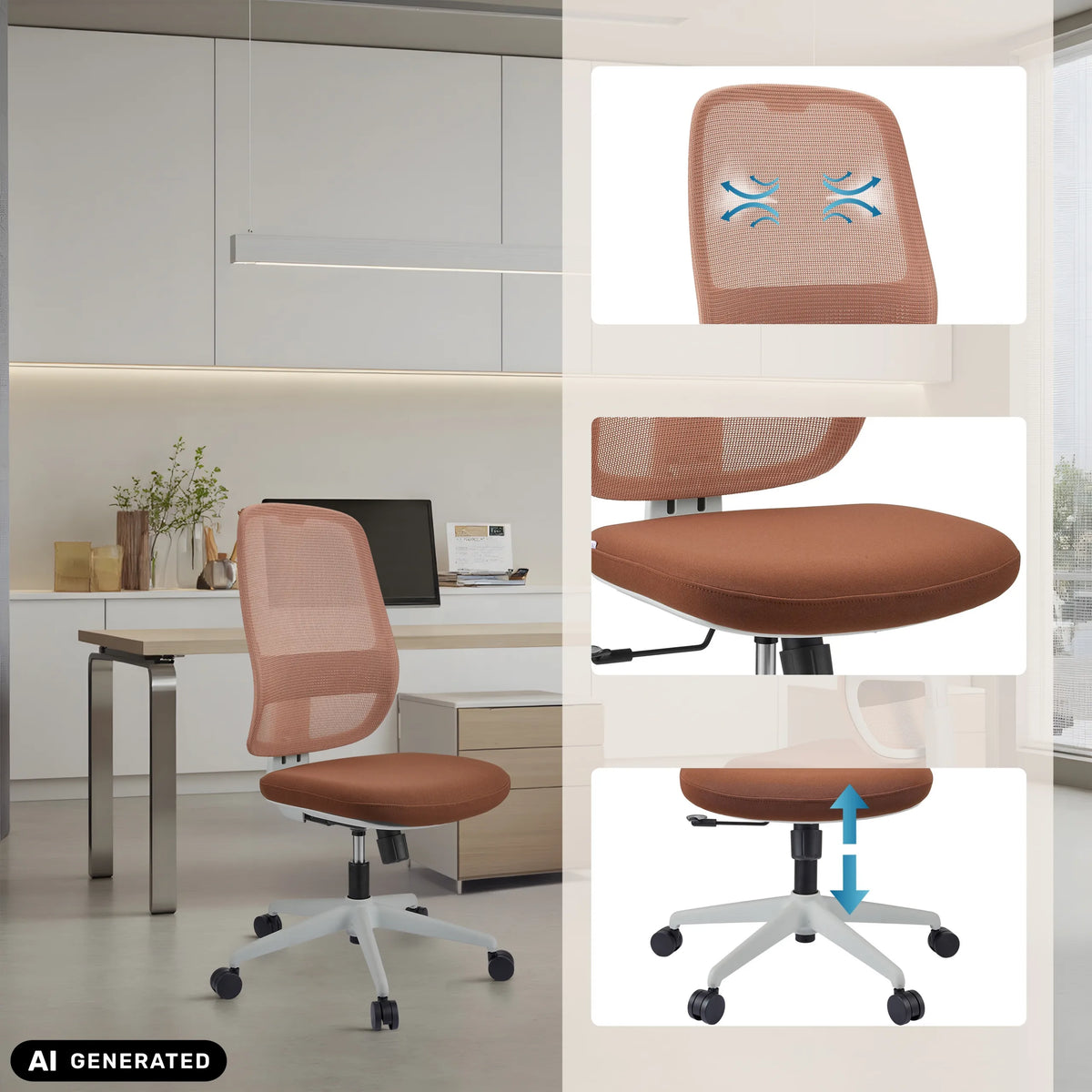 Professional Office Chair Minoro W in white-brown with details of backrest and seat height by hjh OFFICE (AI-generated image)
