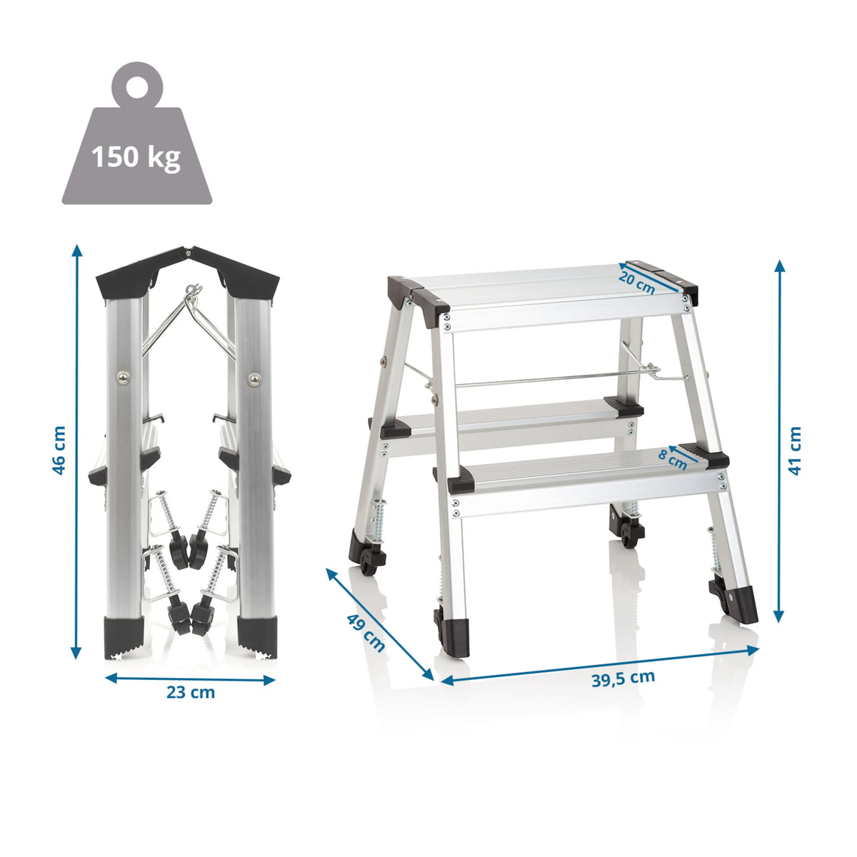 Dimensional drawing of the Folding Ladder SOLID VI with a height of 41 cm and a load capacity of 150 kg by hjh OFFICE