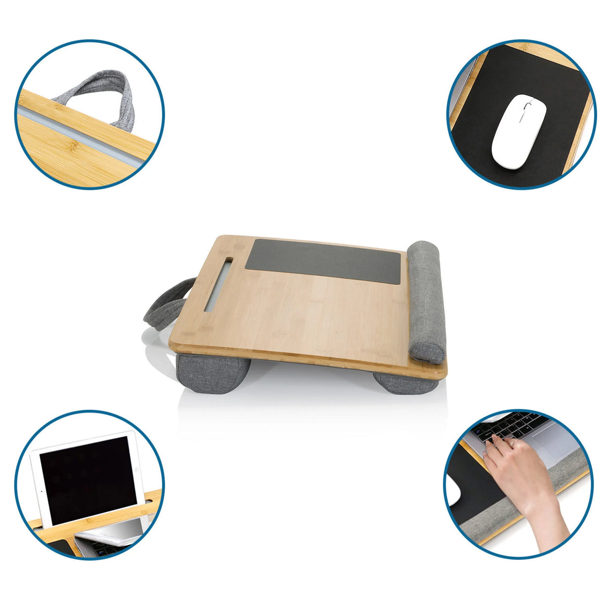 COMFILAP laptop pad made of bamboo with grey handle, mouse pad and wrist rest by hjh OFFICE