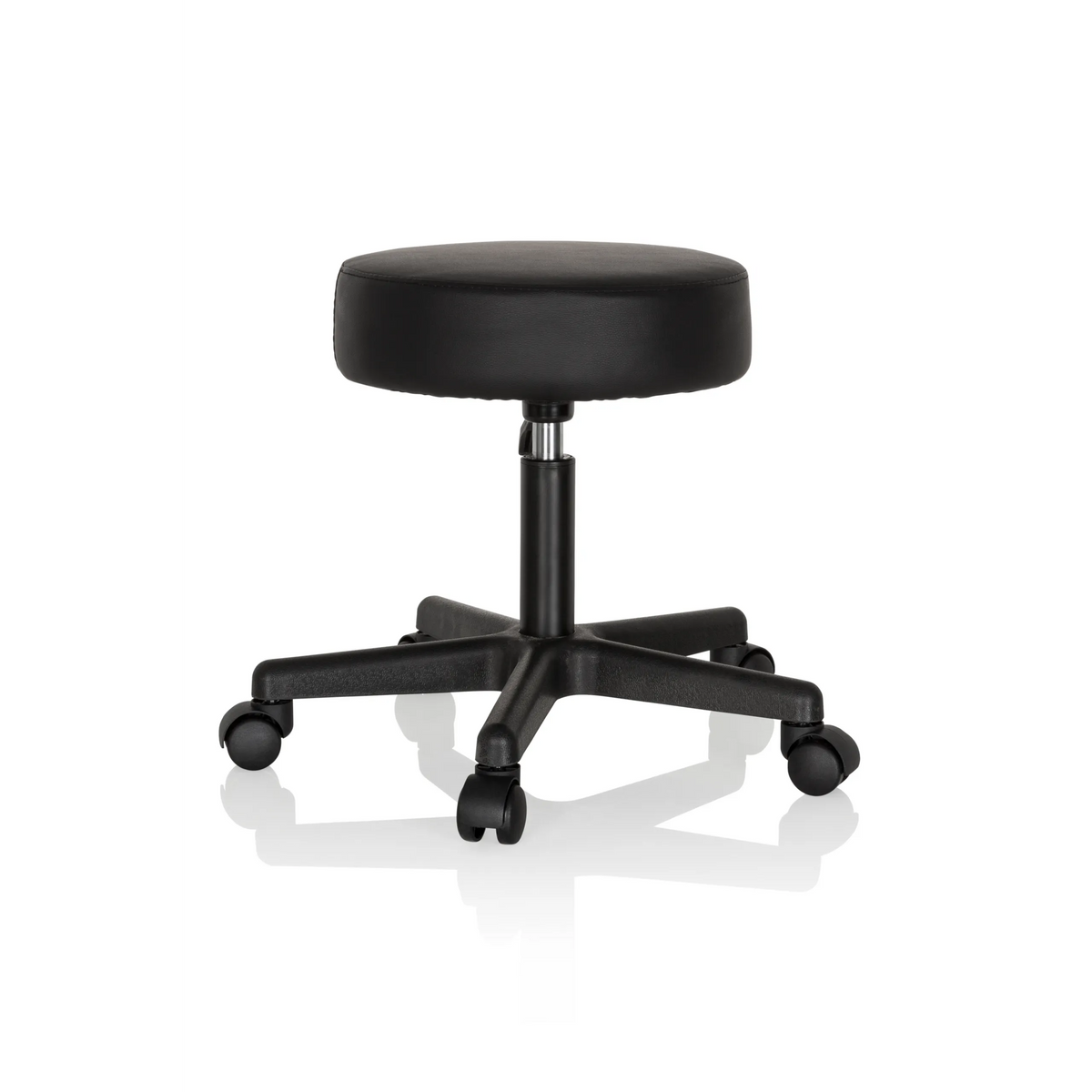 Black Swivel stool OPERATOR I with padded seat and five-caster base by hjh OFFICE – 360-degree view (side profile 100°)