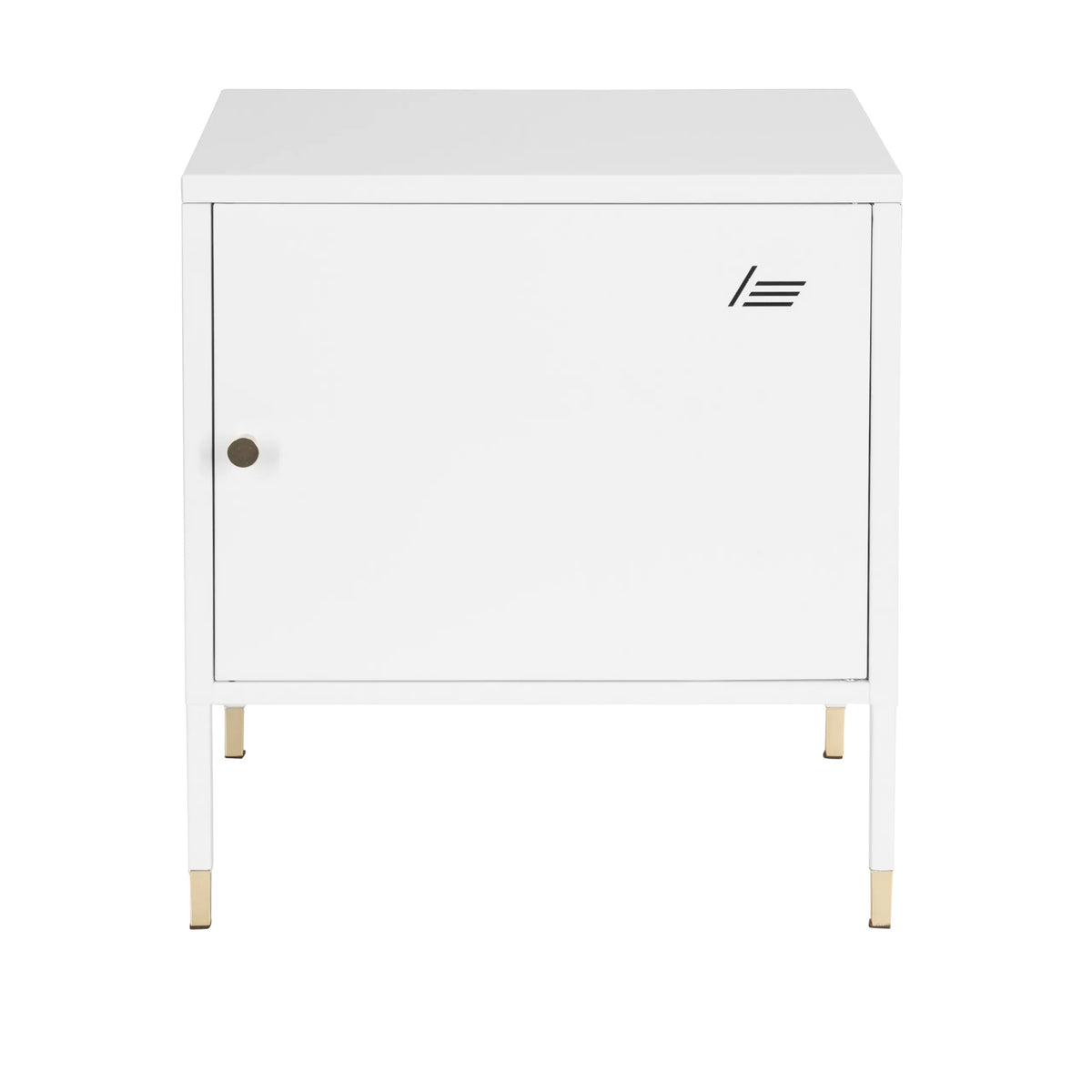 White office cabinet UMEO with one door compartment and gold-coloured feet by hjh OFFICE – 360-degree view (front view 0°)