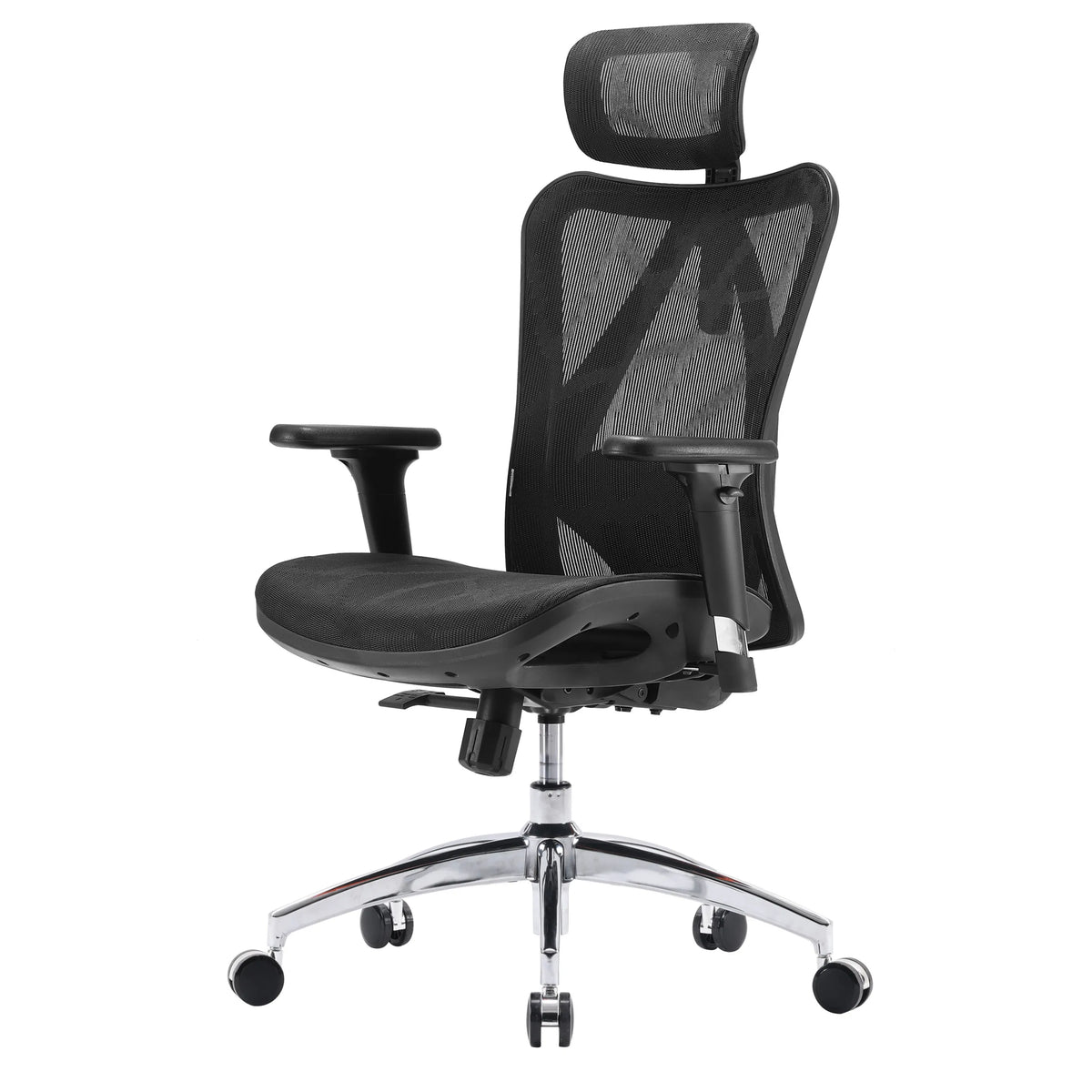 Black Professional Office Chair M57-M015 with mesh back, headrest and aluminium base by Sihoo