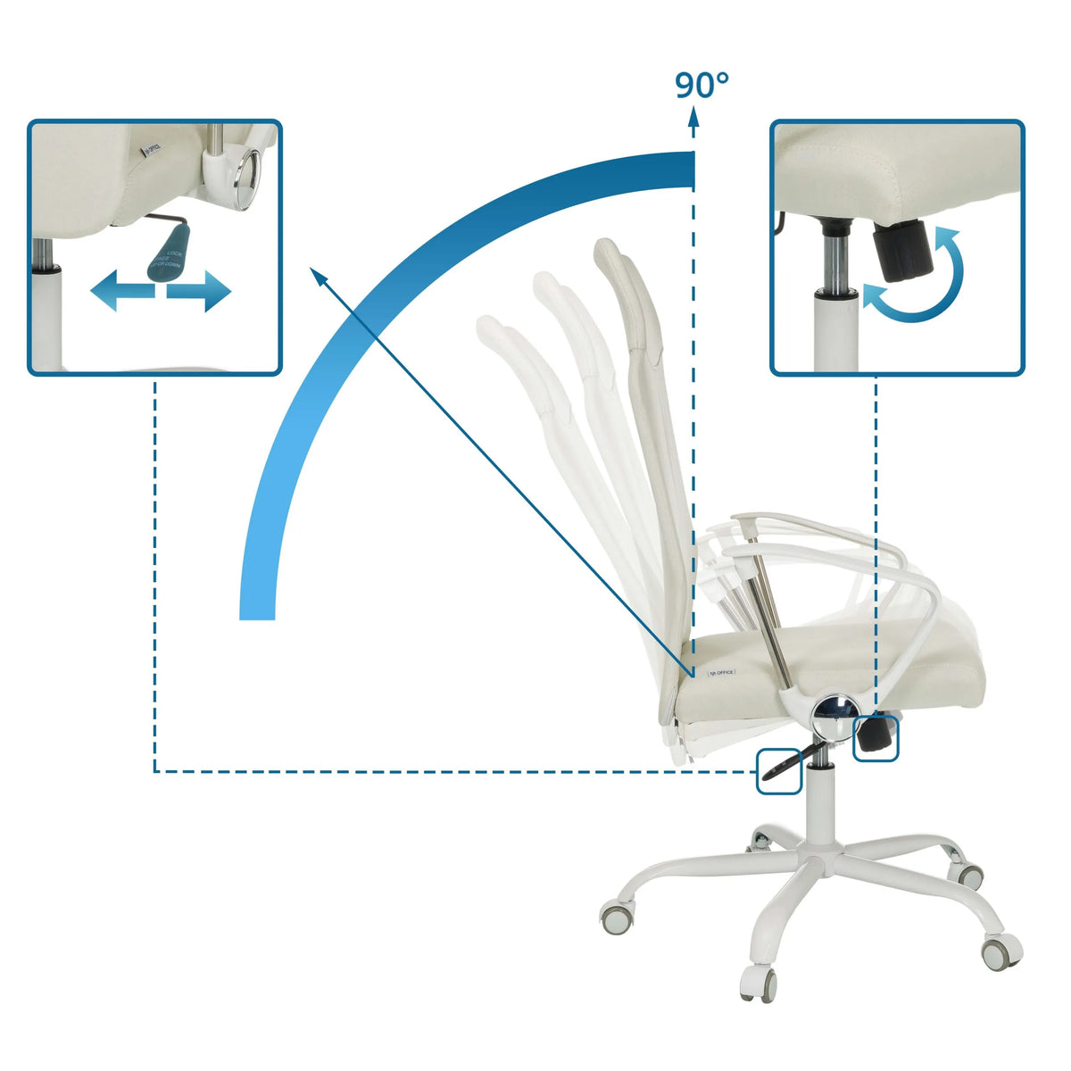 Adjustment mechanisms and tilt range up to 90 degrees of the Home Office Chair STRYKA W by hjh OFFICE