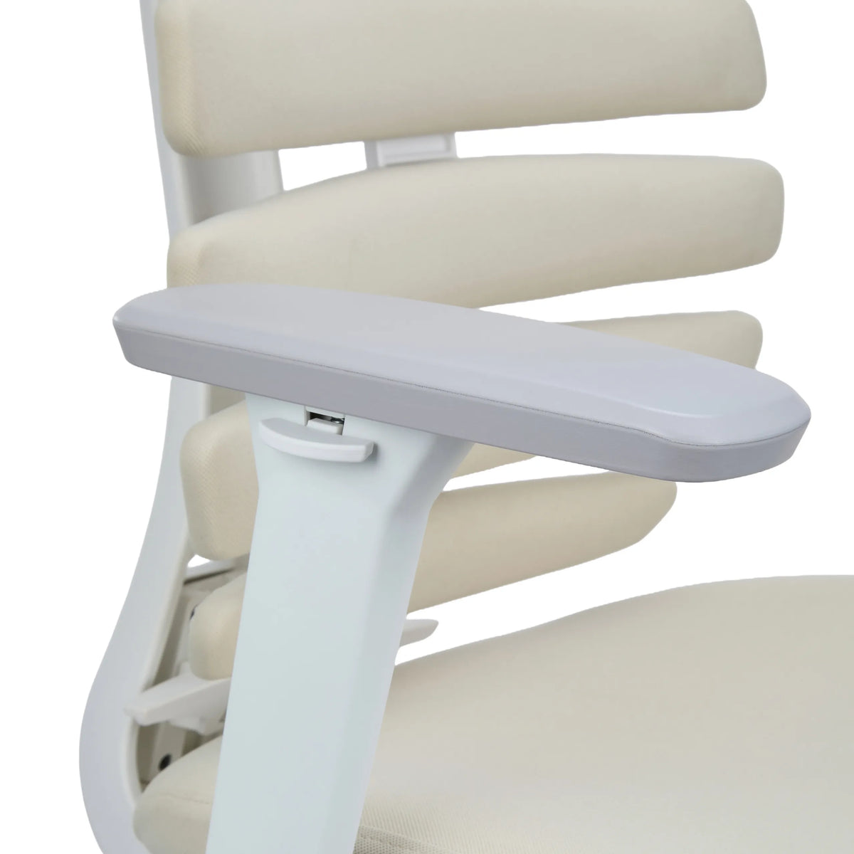White armrest of the ERGO LINE W Professional Office Chair with grey pad and beige fabric cover by hjh OFFICE