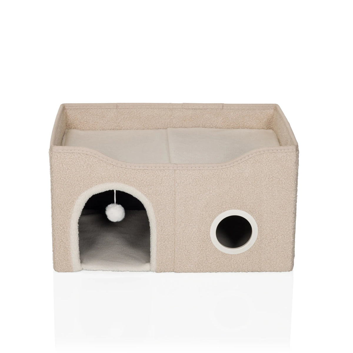 Beige Cat cave PAWY EB with entrance arch, play ball and side opening by hjh LIVING – 360-degree view (front view 0°)