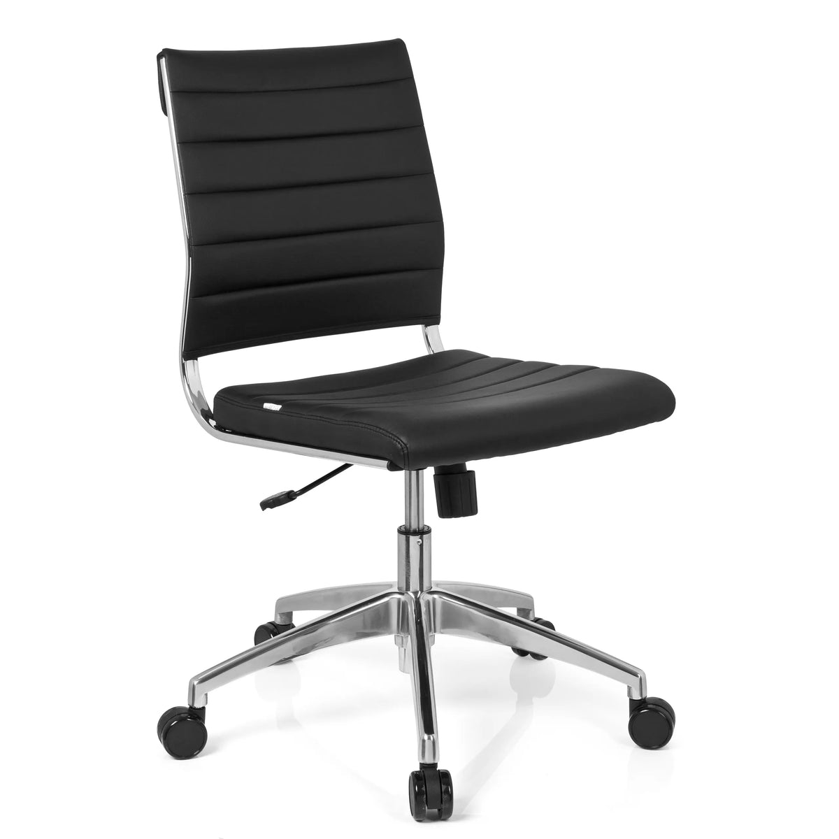 Black Professional Office Chair TRISHA with quilted upholstery and five-caster base by hjh OFFICE – 360-degree view (front three-quarter view 40°)