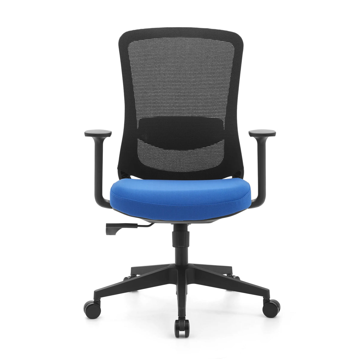 Blue and black Home Office Chair Sedito with mesh back and five-caster base by hjh OFFICE – 360-degree view (front view 0°)