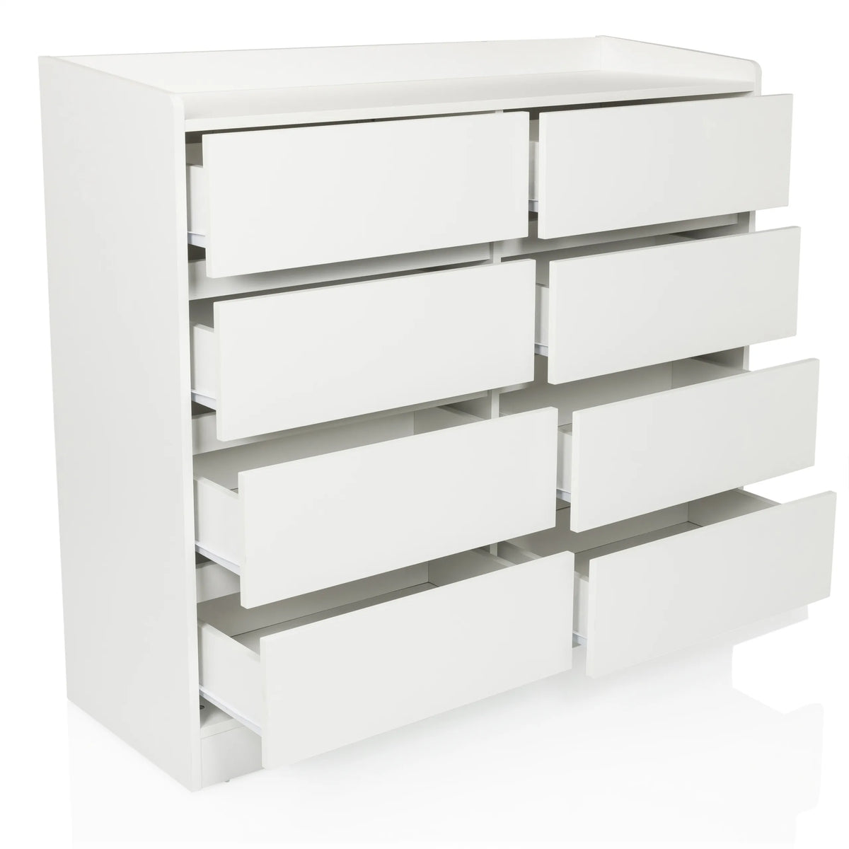 White OSOYRO chest of drawers with eight handleless drawers in two columns by hjh LIVING