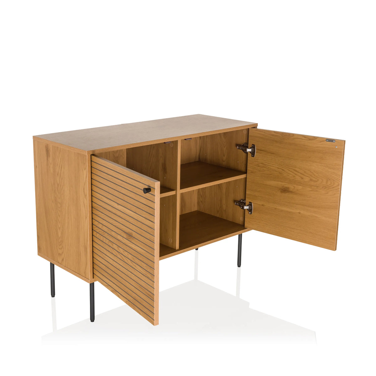 Open sideboard LINNO S in oak look with two compartments and black legs by hjh LIVING