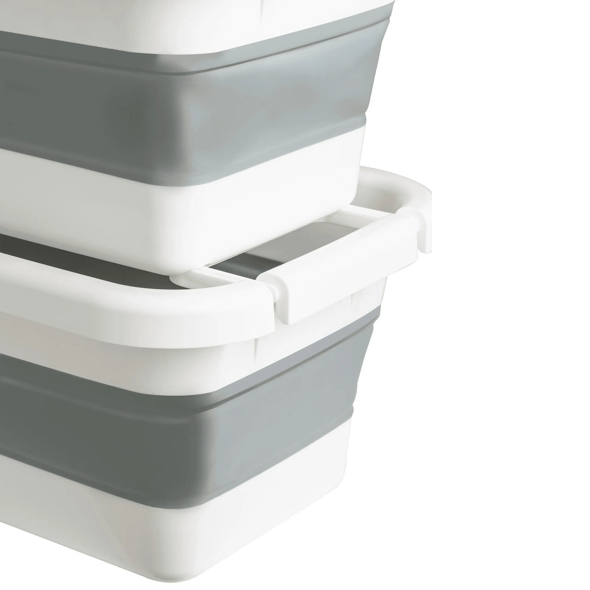 Stacked CLEAN SILW folding containers in grey and white with integrated handles by hjh OFFICE