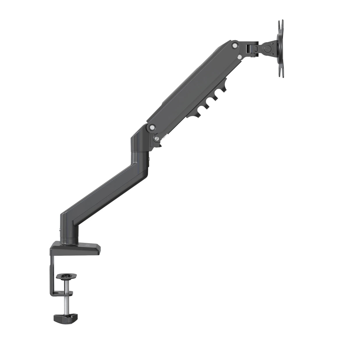 Black Ergomount GF1 monitor mount with articulated arm and desk clamp fastening by hjh OFFICE