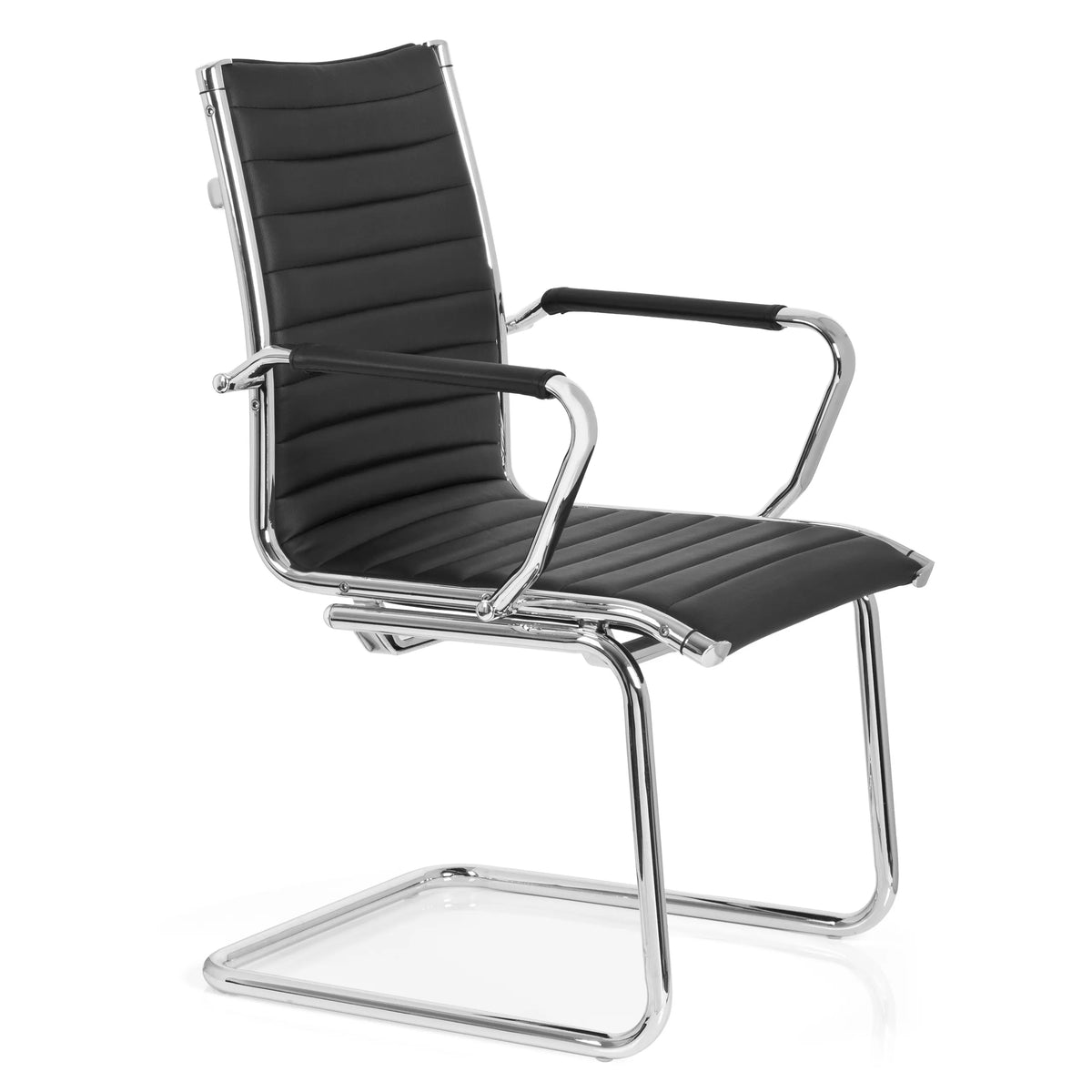 Black Cantilever chair VEMONA V with cross-stitching and chrome armrests by hjh OFFICE – 360-degree view (front three-quarter view 60°)
