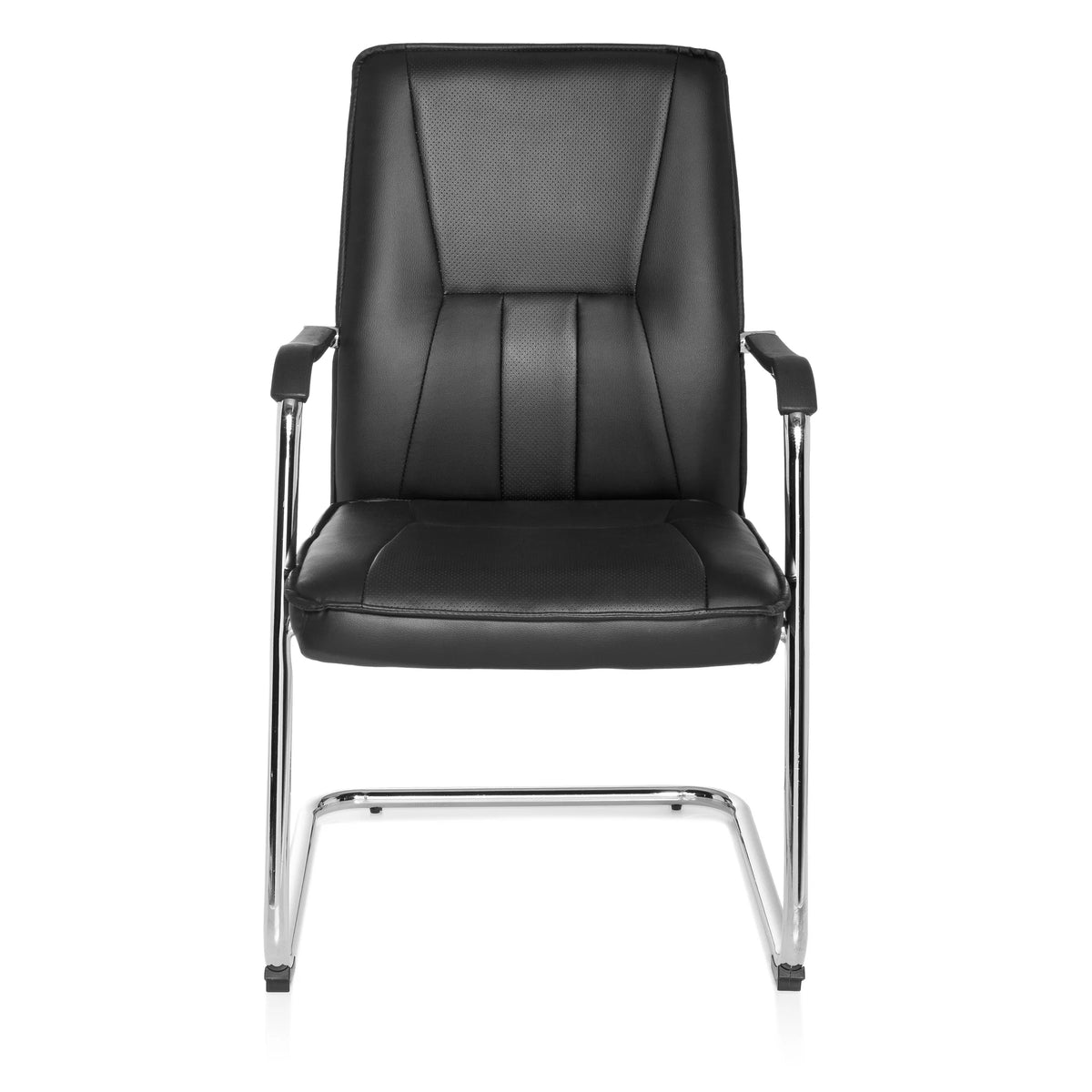 Black cantilever chair TILA with armrests and chrome frame by hjh OFFICE – 360-degree view (front view 0°)