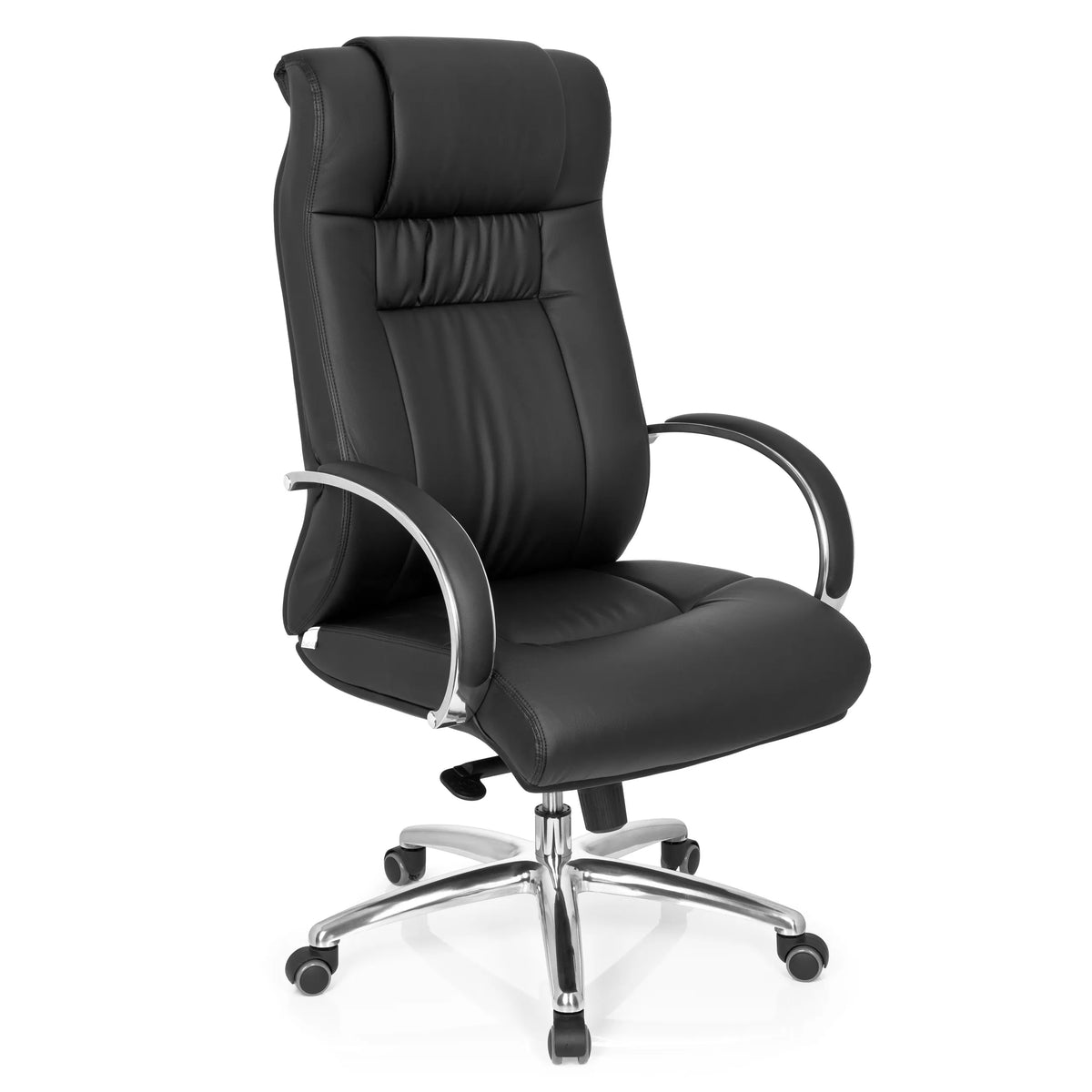Black Swivel Chair XXL G 600 with armrests and five-caster base by hjh OFFICE – 360-degree view (front three-quarter view 40°)