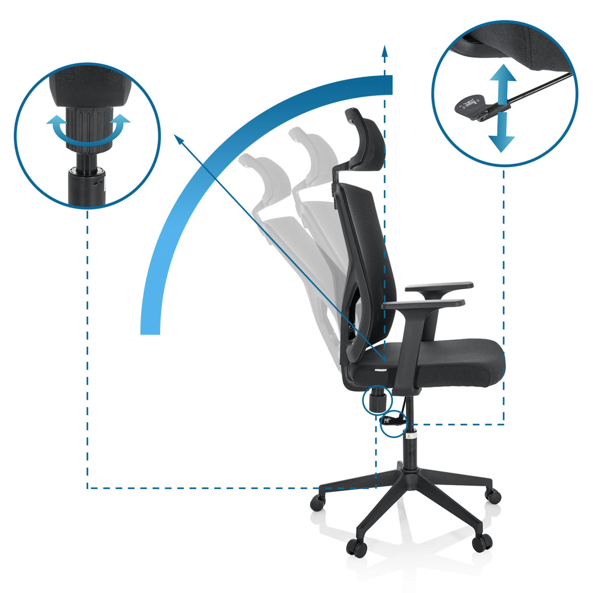 Adjustable headrest and backrest of the BRETON B Home Office Chair in black by hjh OFFICE