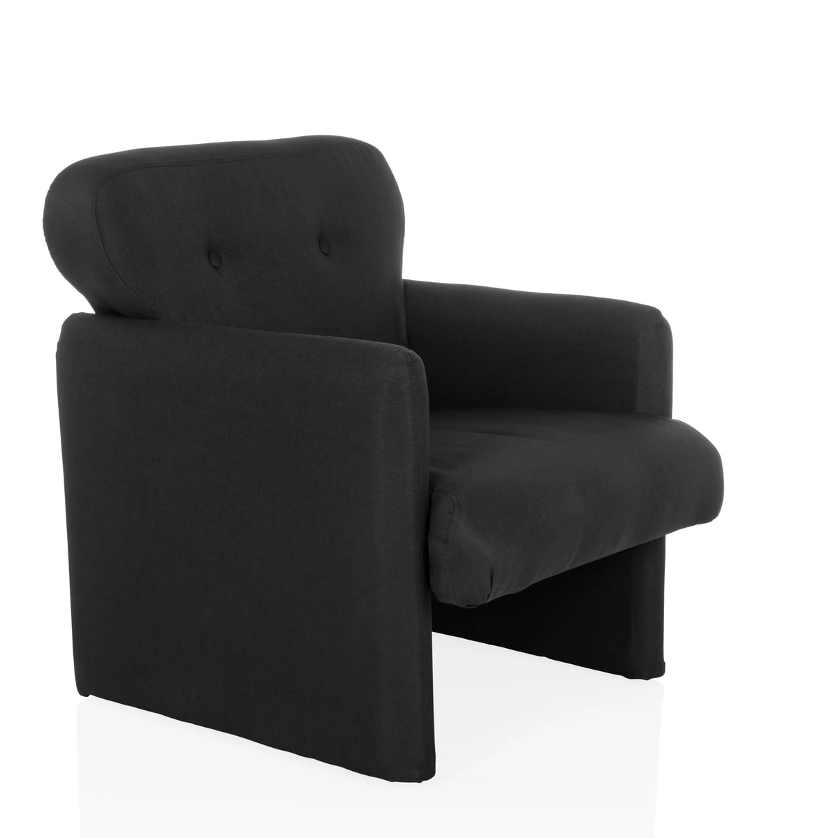 Black Lounge Chair CARIPITO with fabric upholstery and two buttons on the backrest by hjh LIVING – 360-degree view (front three-quarter view 45°)