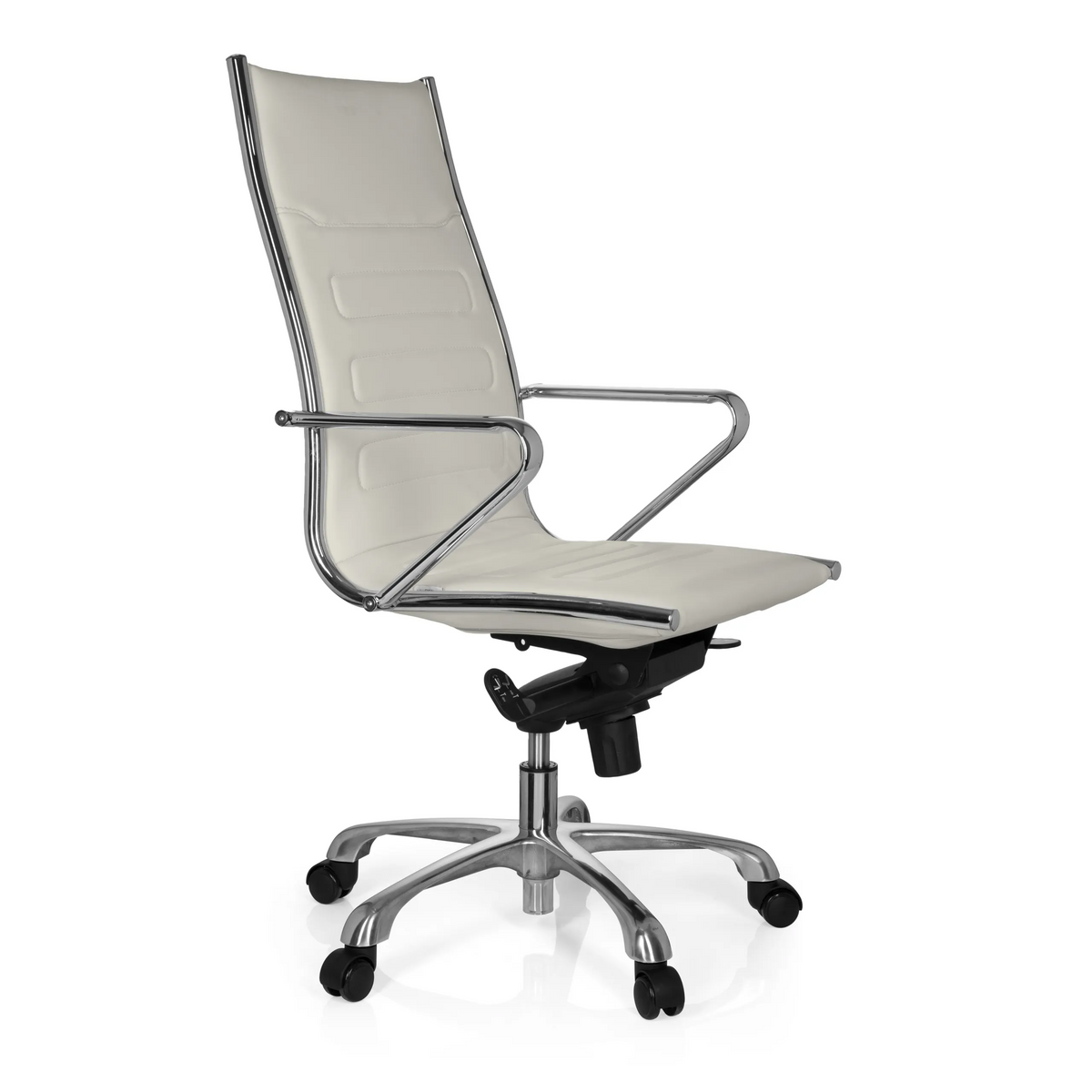Cream white Professional Executive Chair PARIBA III with armrests and five-caster base by hjh OFFICE – 360-degree view (front three-quarter view 60°)