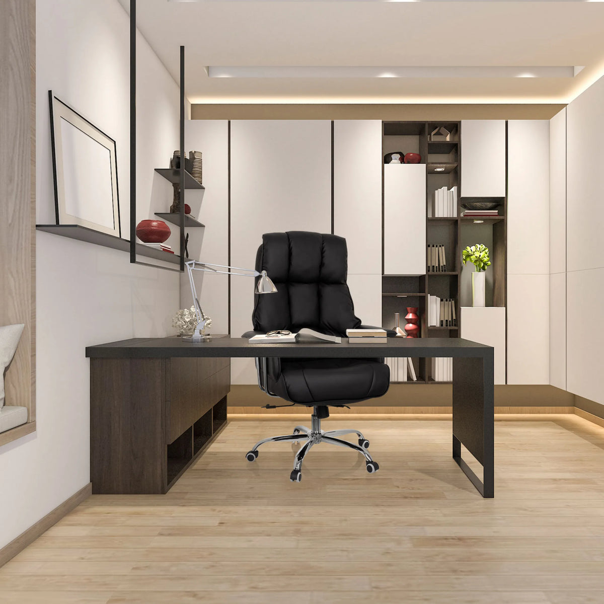 Black Professional Executive Chair COMMANDER with quilted upholstery and caster base by hjh OFFICE