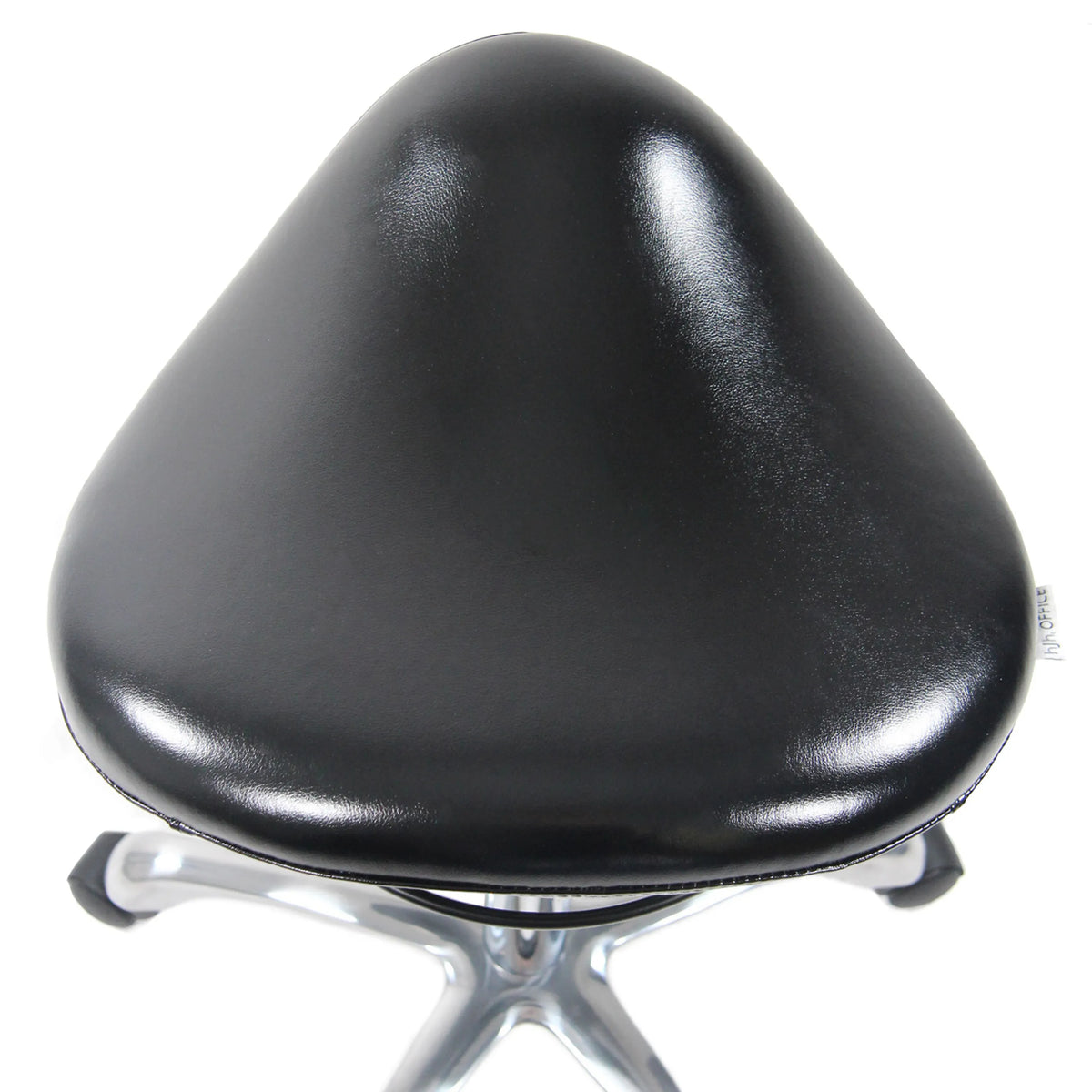 Black seat of the Saddle stool ORTHO SIT with smooth cover and chromed cross base by hjh OFFICE