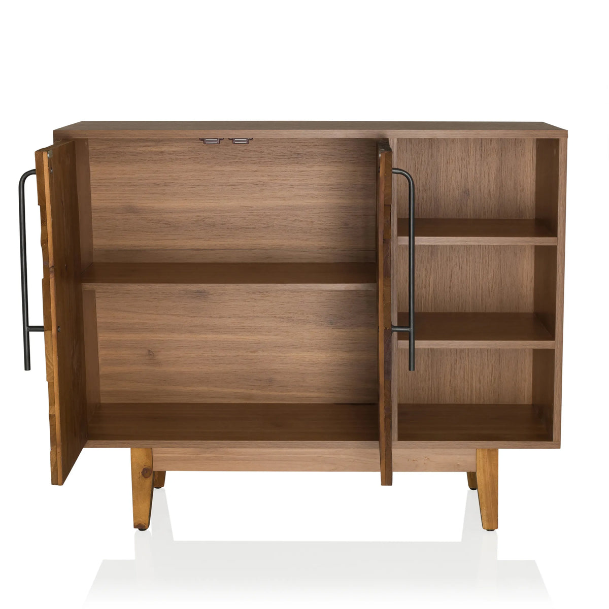 Open compartment with shelves of the SANTJAGO WOOD L chest of drawers in dark wood effect by hjh LIVING