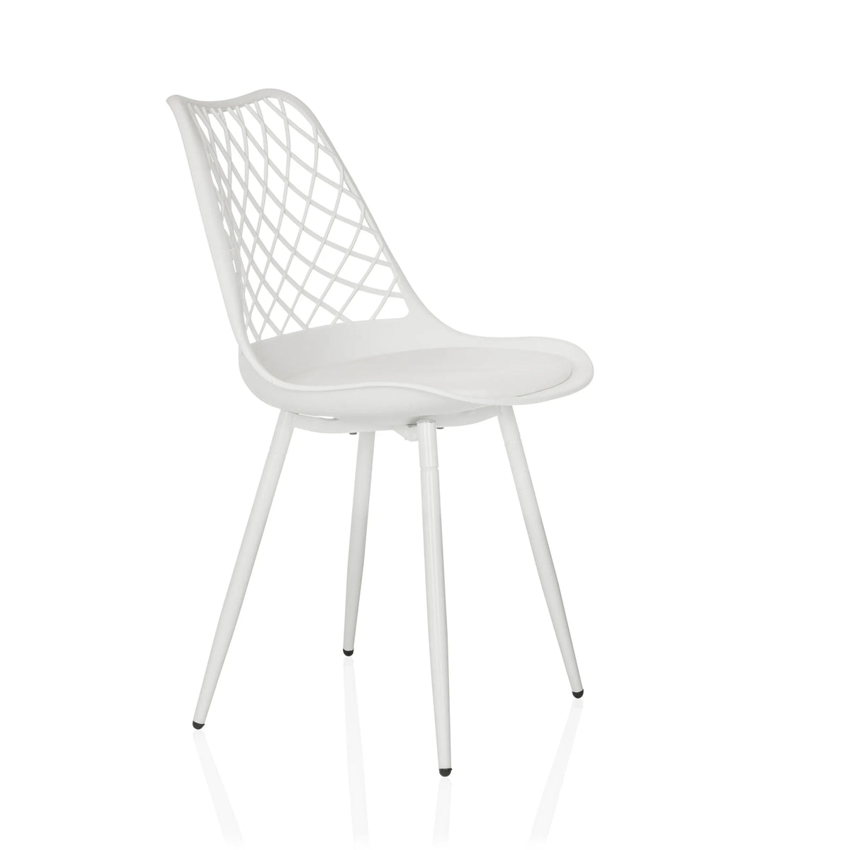 White Outdoor chair BEGIO S with a grid backrest and four legs by hjh LIVING – 360-degree view (front three-quarter view 60°)