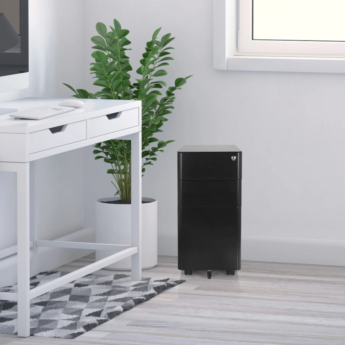 Black metal Mobile Drawer Unit COLOR I with three drawers and castors by hjh OFFICE