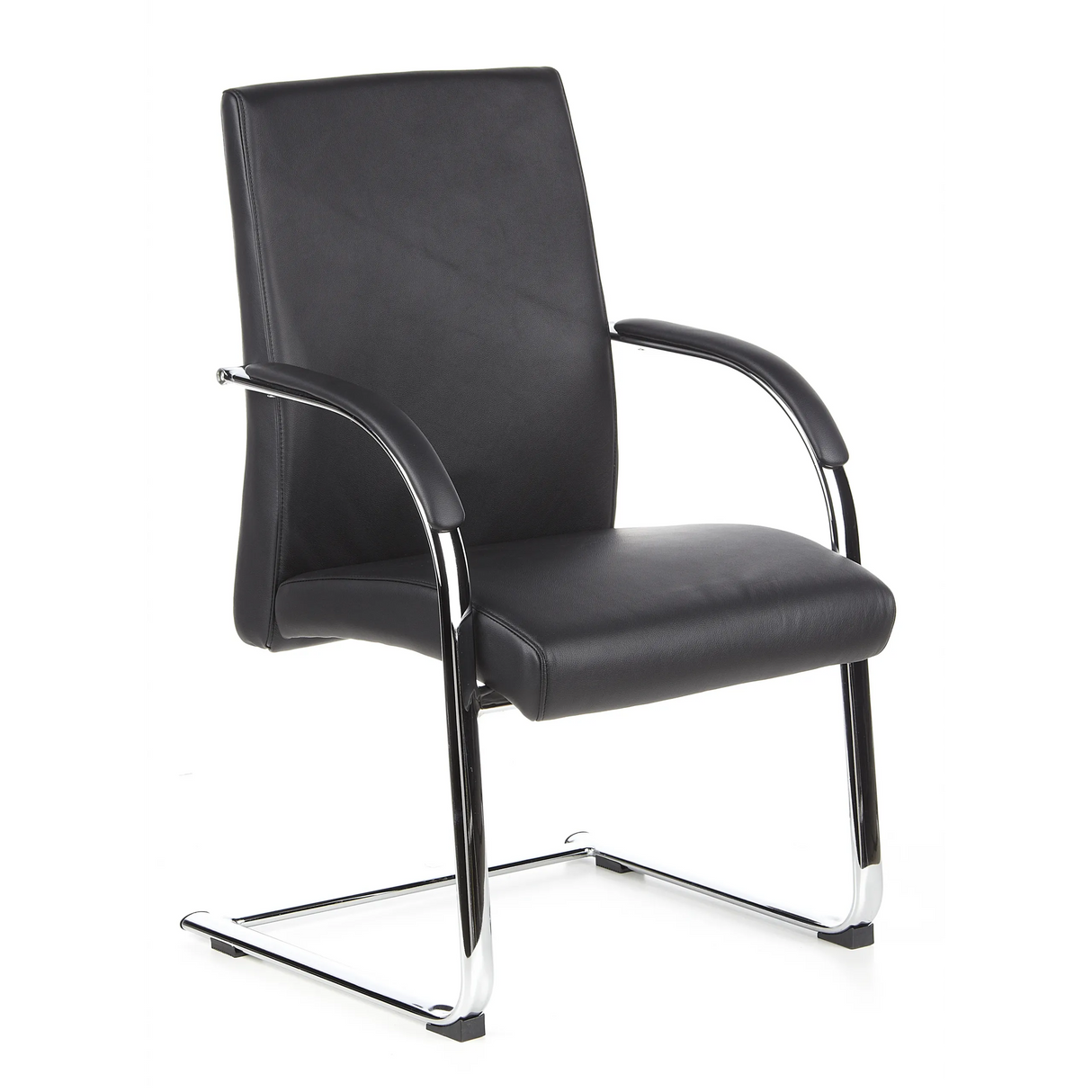Black cantilever chair BAROLO V with armrests and chrome sled base by hjh OFFICE – 360-degree view (front three-quarter view 40°)