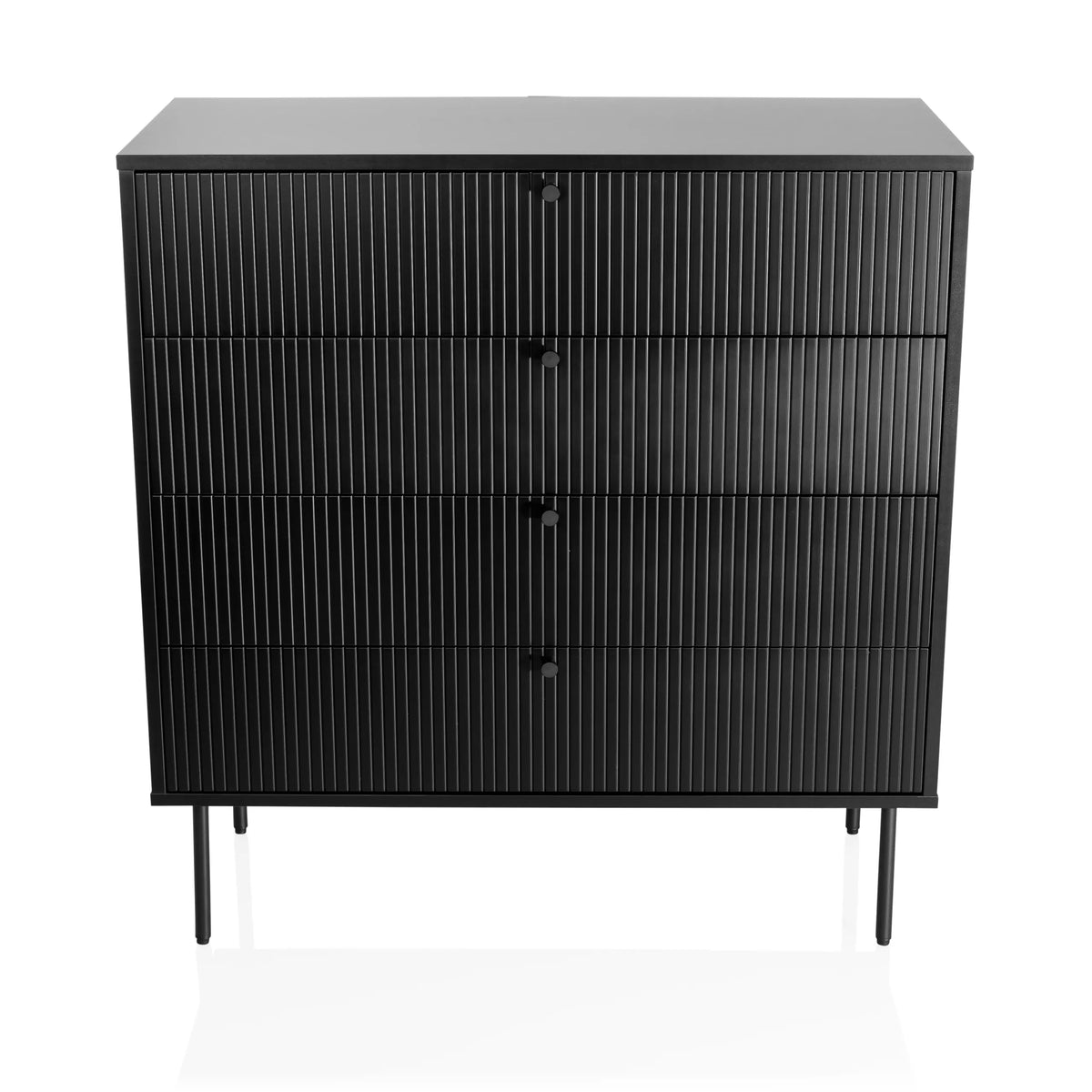 Black Chest of drawers KARBY K with four ribbed drawers and slim legs by hjh LIVING – 360-degree view (front view 0°)