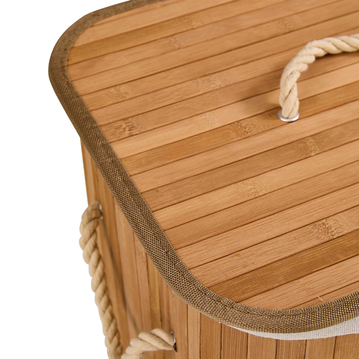 Bamboo lid with rope handle of the Falster 72 laundry basket in brown by hjh LIVING