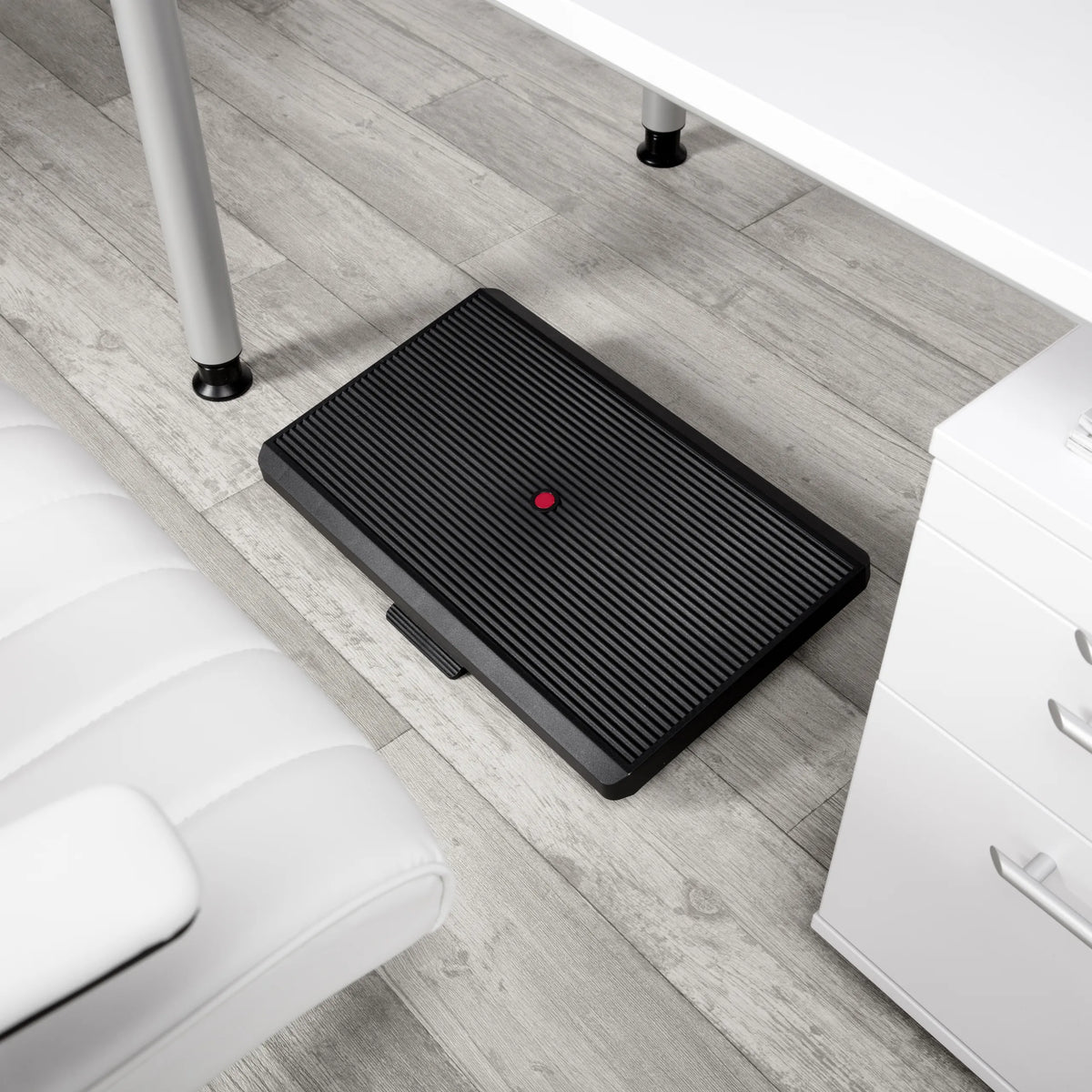 Black PIEDINO STRIPE PRO Footrest with ribbed surface and red button by hjh OFFICE