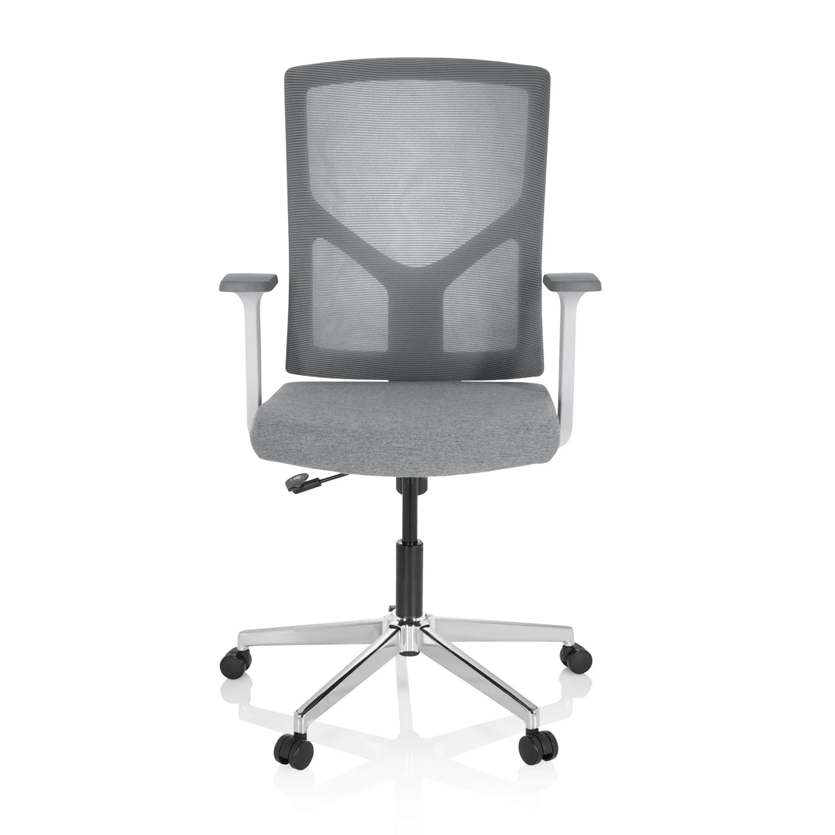 Grey Home Office Chair BRETON BASE W with mesh back and five-caster base by hjh OFFICE – 360-degree view (front view 0°)