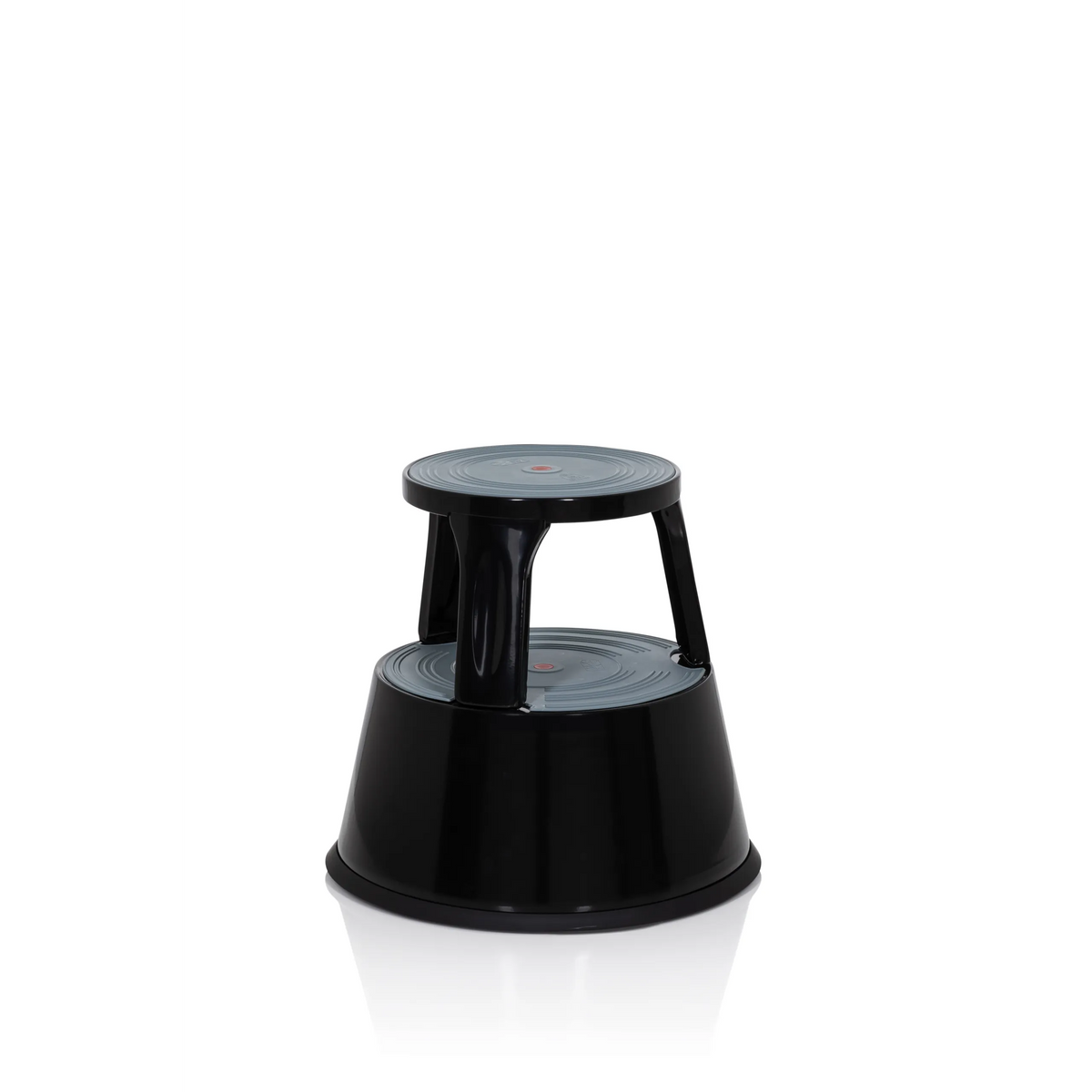 Black Step stool TIO-M II with two steps and non-slip surfaces by hjh OFFICE – 360-degree view (front three-quarter view 40°)