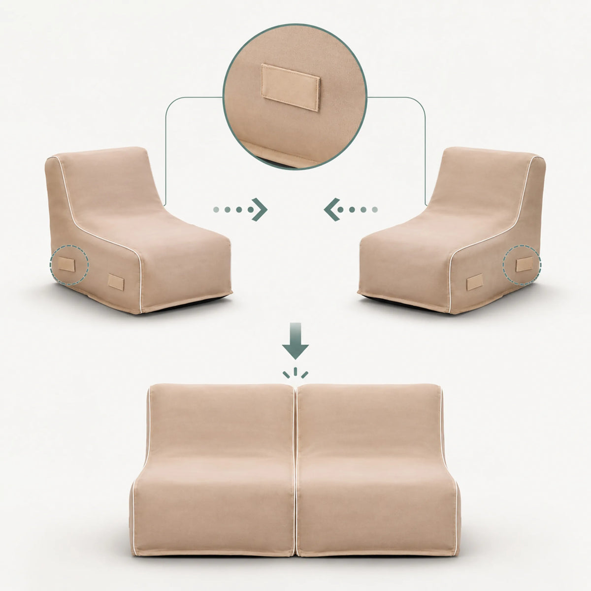 Velcro fastener for connecting two beige Air Sofas Sitzolo Air by hjh LIVING