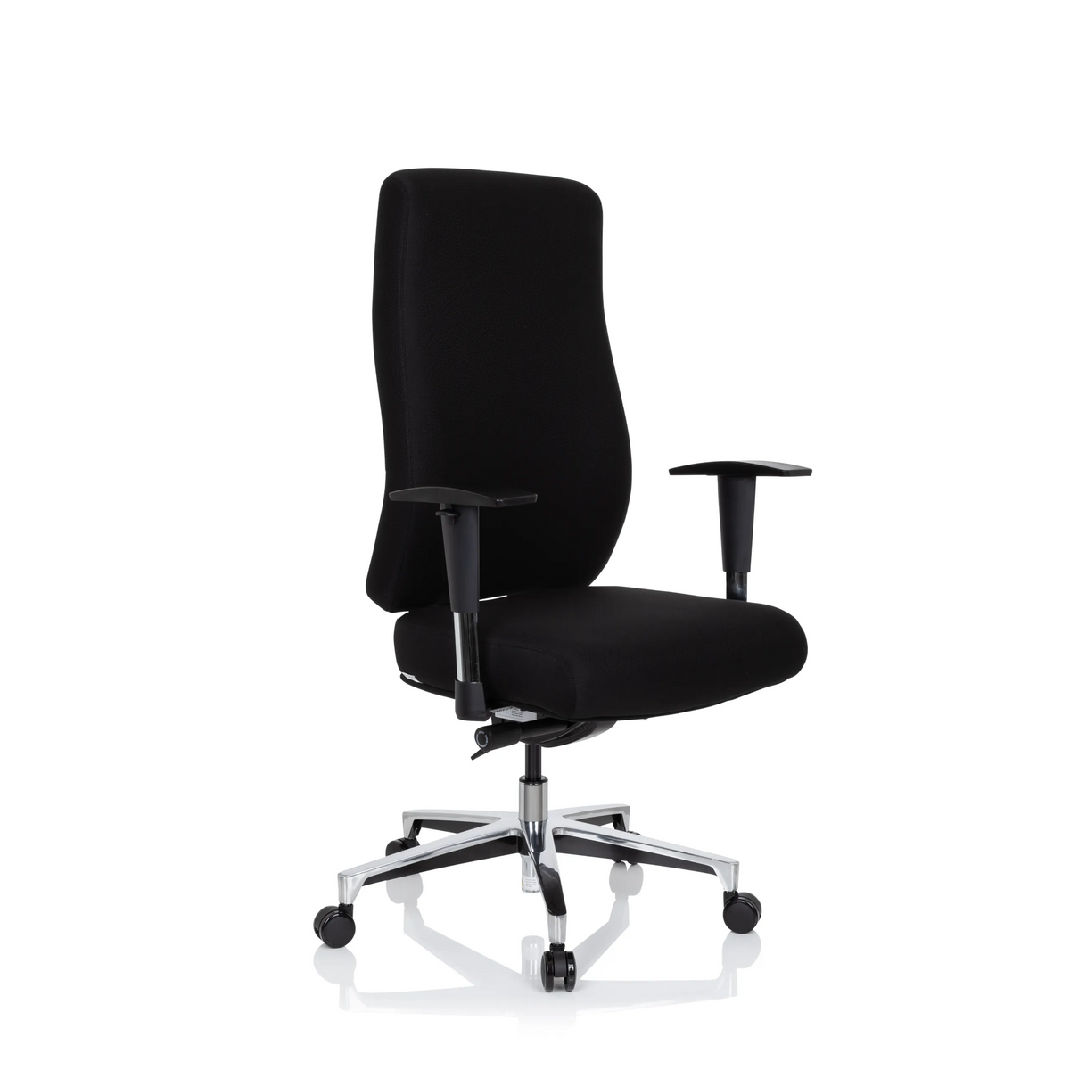 Black Professional Office Chair FORCOM with armrests and five-caster base by hjh OFFICE – 360-degree view (front three-quarter view 40°)