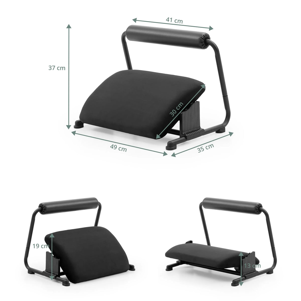 Dimensional drawing of the Footrest Podi Velvet, 49 × 35 cm in black by hjh OFFICE