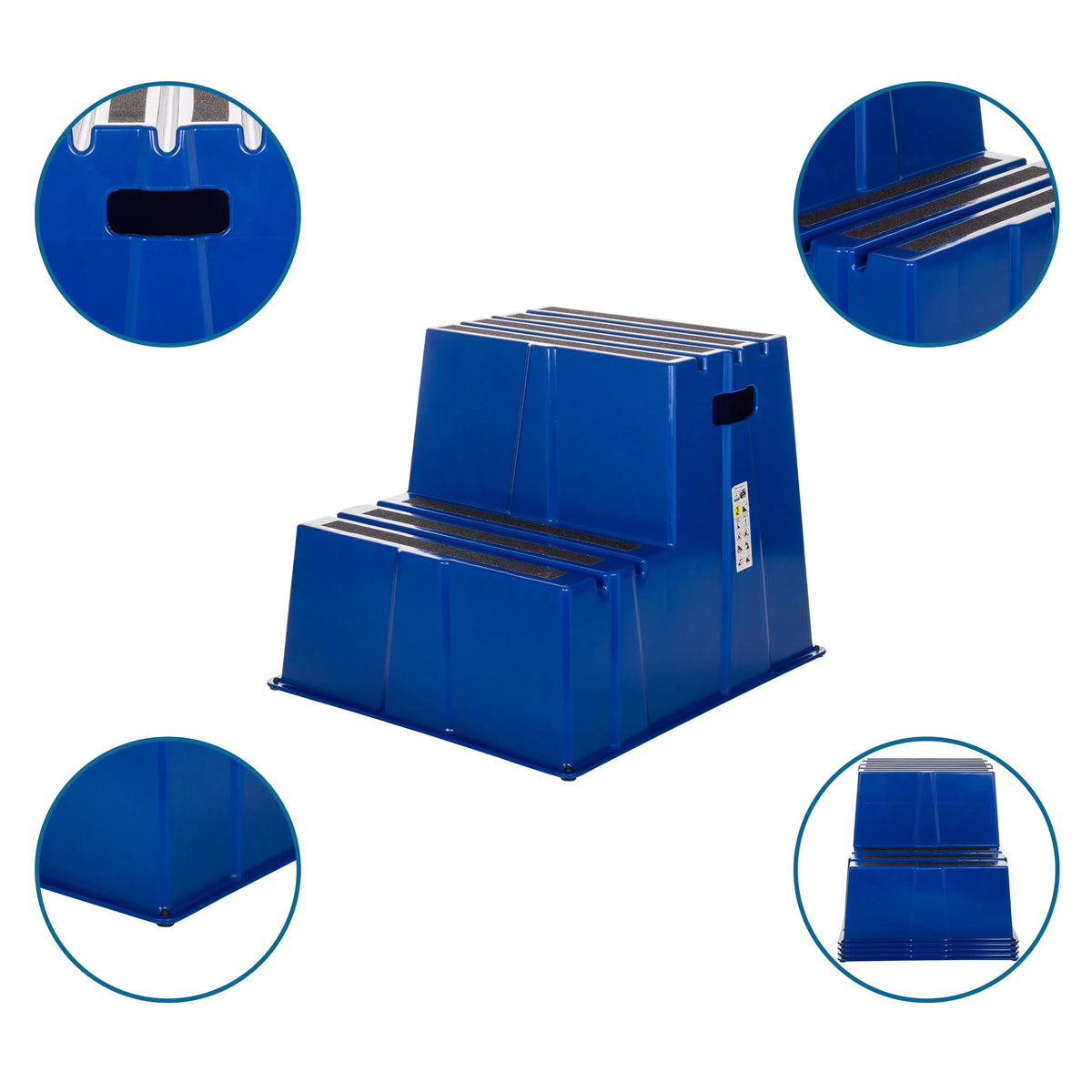 Blue step stool TIO-E2 with two steps, non-slip treads and a handle opening by hjh OFFICE