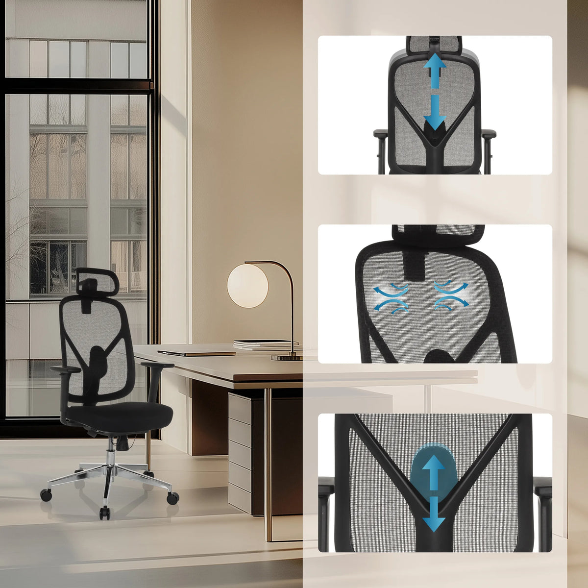 Adjustable headrest and backrest of the Professional Office Chair RALOO PRO by hjh OFFICE