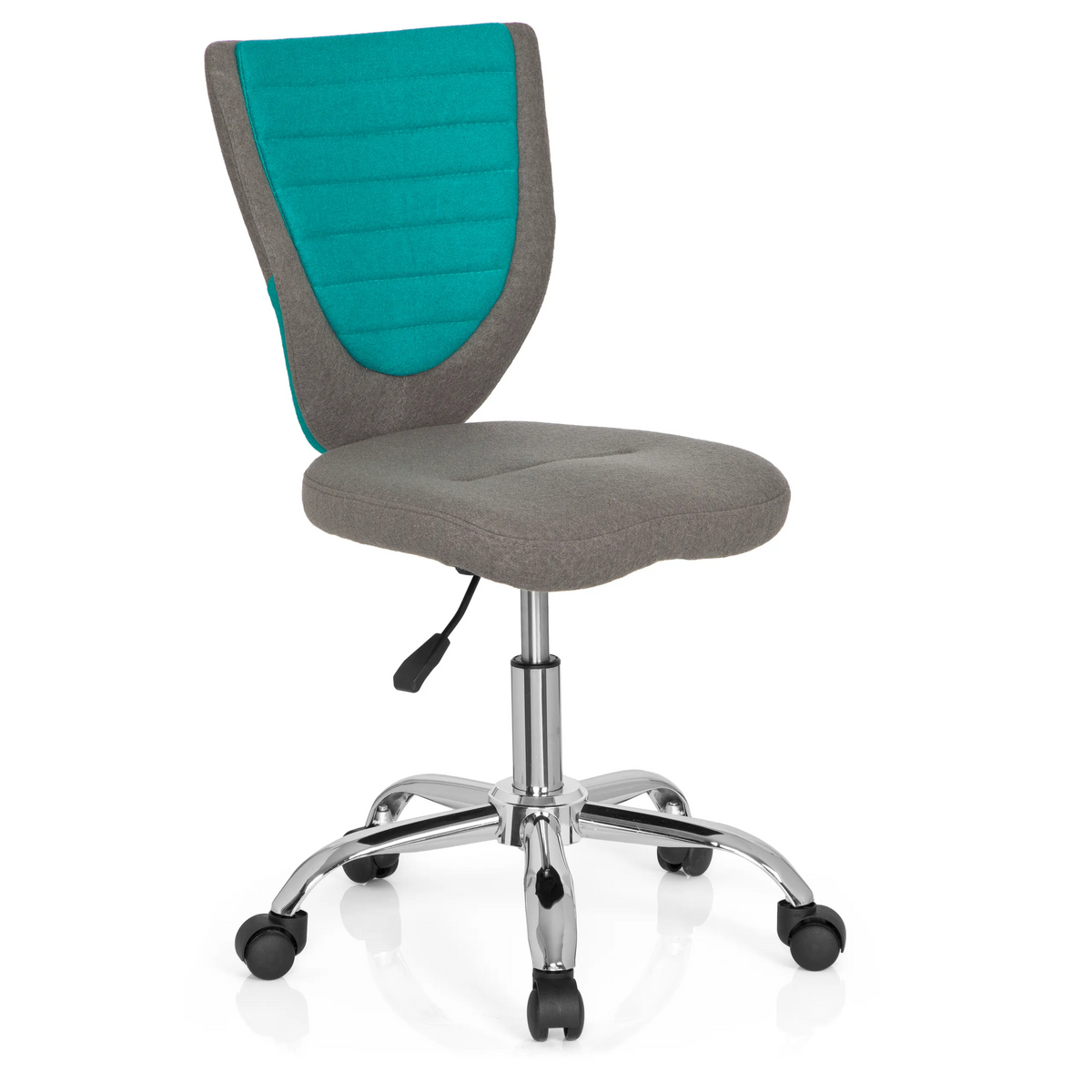 Grey-turquoise Swivel Chair – Children KIDDY COMFORT with star base and five castors by hjh OFFICE – 360-degree view (front three-quarter view 40°)