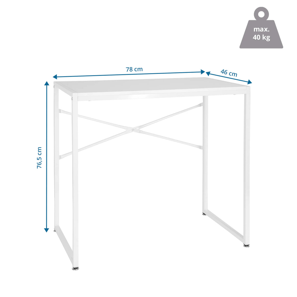 Dimensional drawing of the Office Desk EASY UP H I, 78 × 46 cm, maximum load of 40 kg by hjh OFFICE