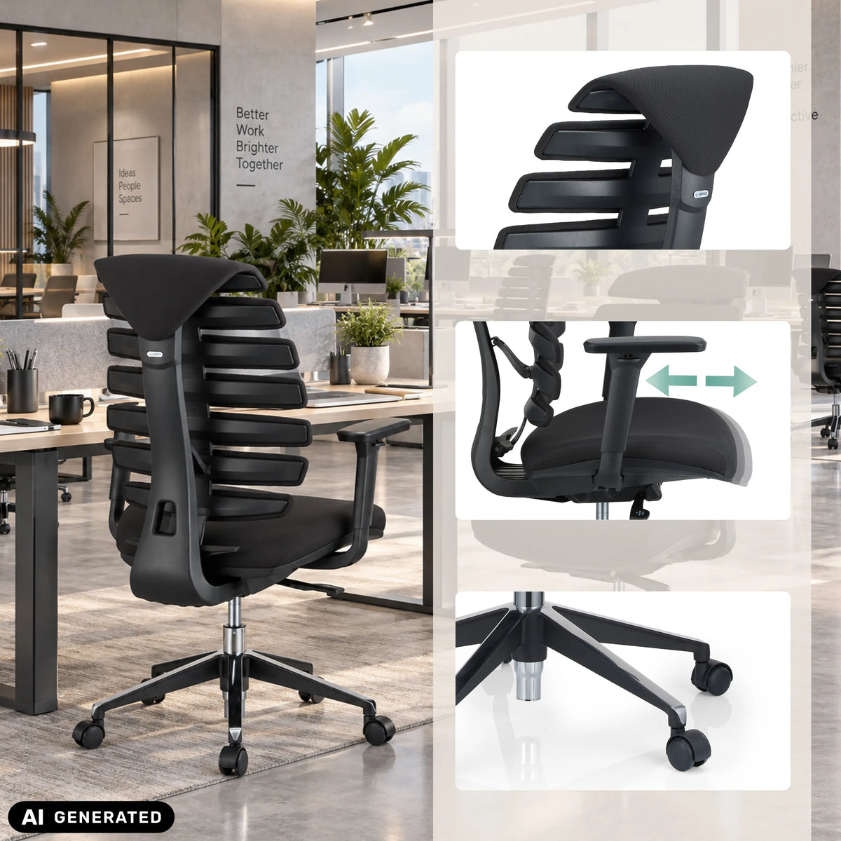 Black Professional Office Chair ERGO LINE II with adjustable armrests and castors by hjh OFFICE
