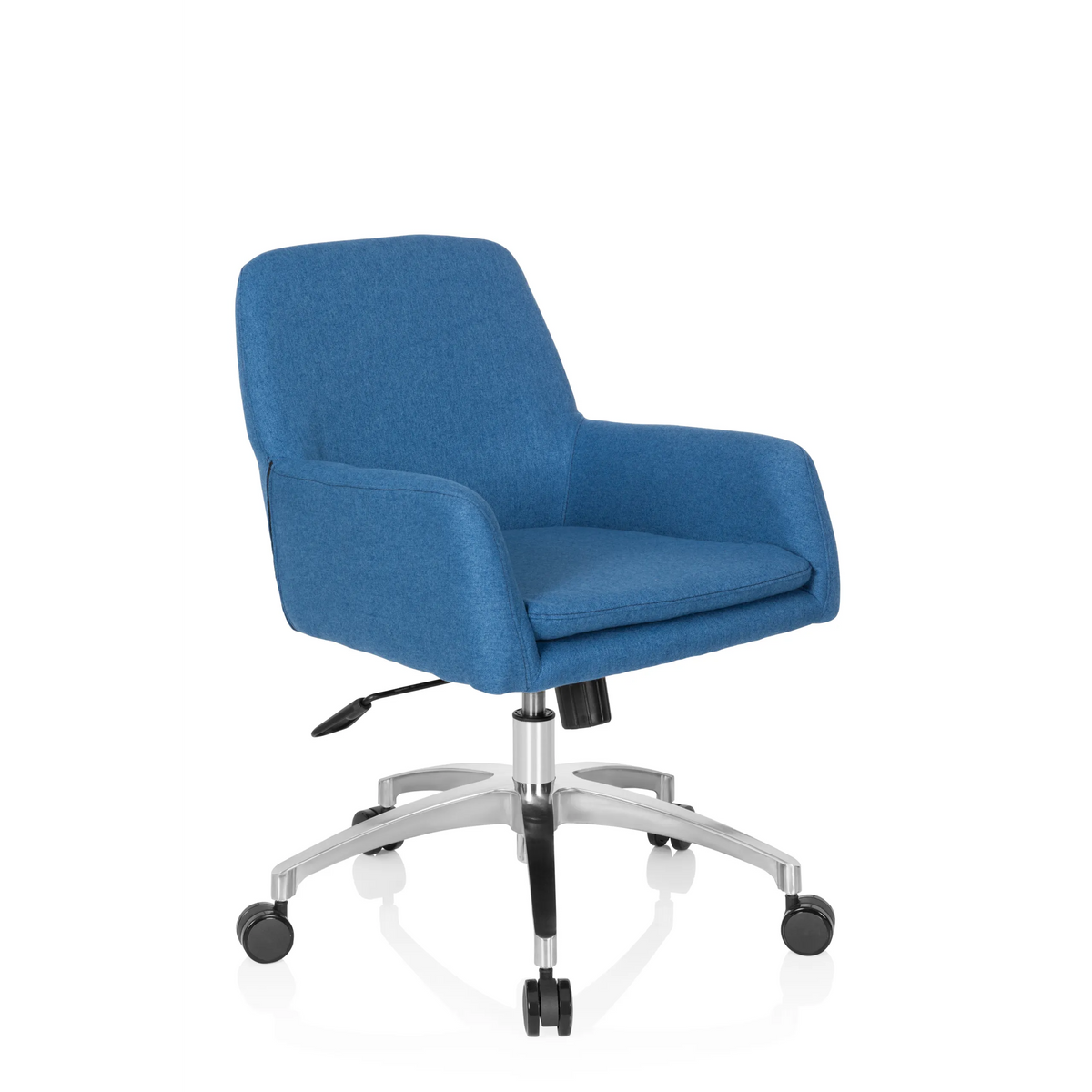 Blue Home Office Chair SHAKE 400 with armrests and five-caster base by hjh OFFICE – 360-degree view (front three-quarter view 40°)