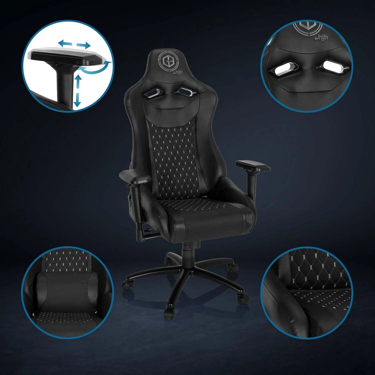 Gaming chair GAMEBREAKER SX 04 in black with adjustable armrests and quilted cover by hjh OFFICE