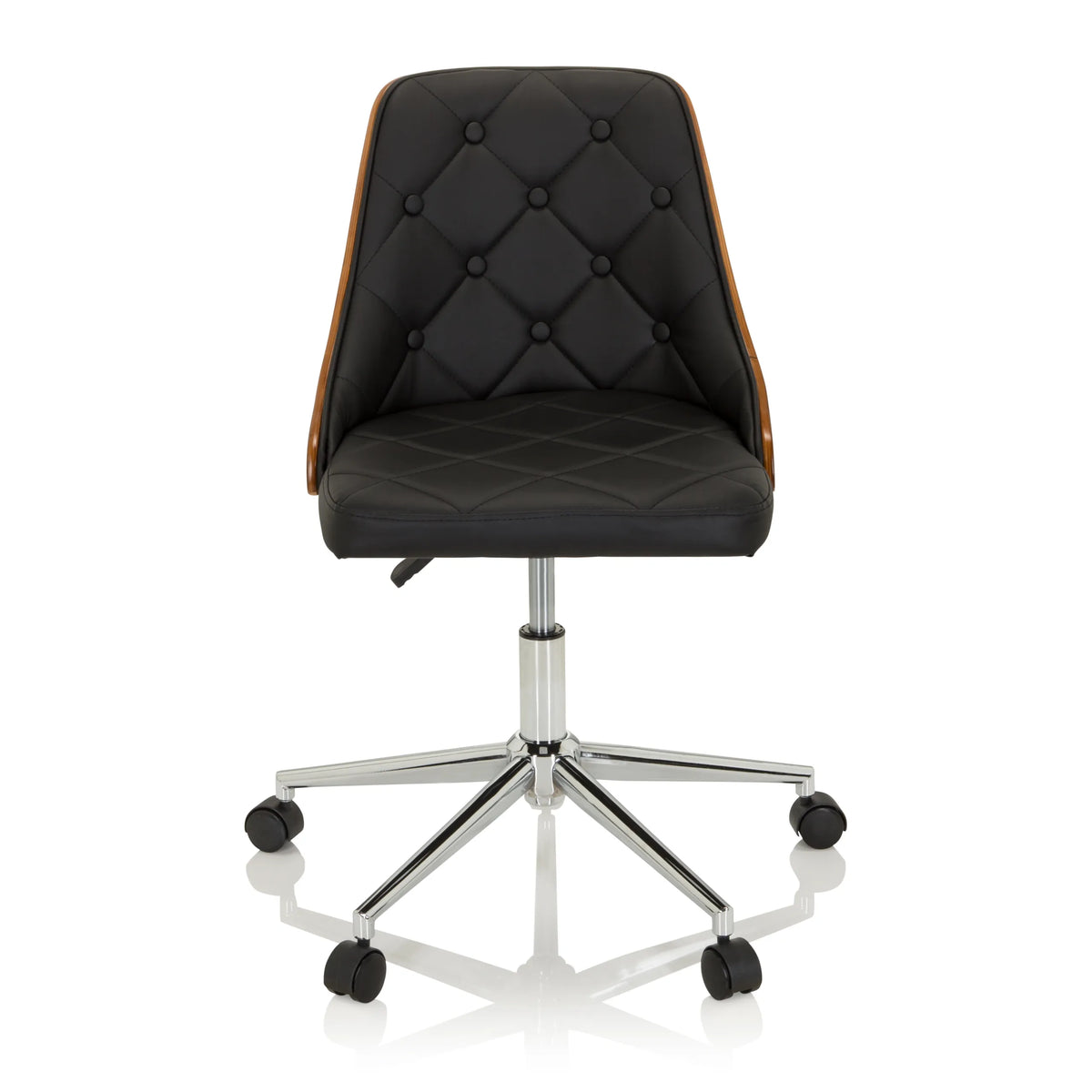 Black Home Office Chair CENCA with quilted upholstery and five-caster base by hjh OFFICE – 360-degree view (front view 0°)