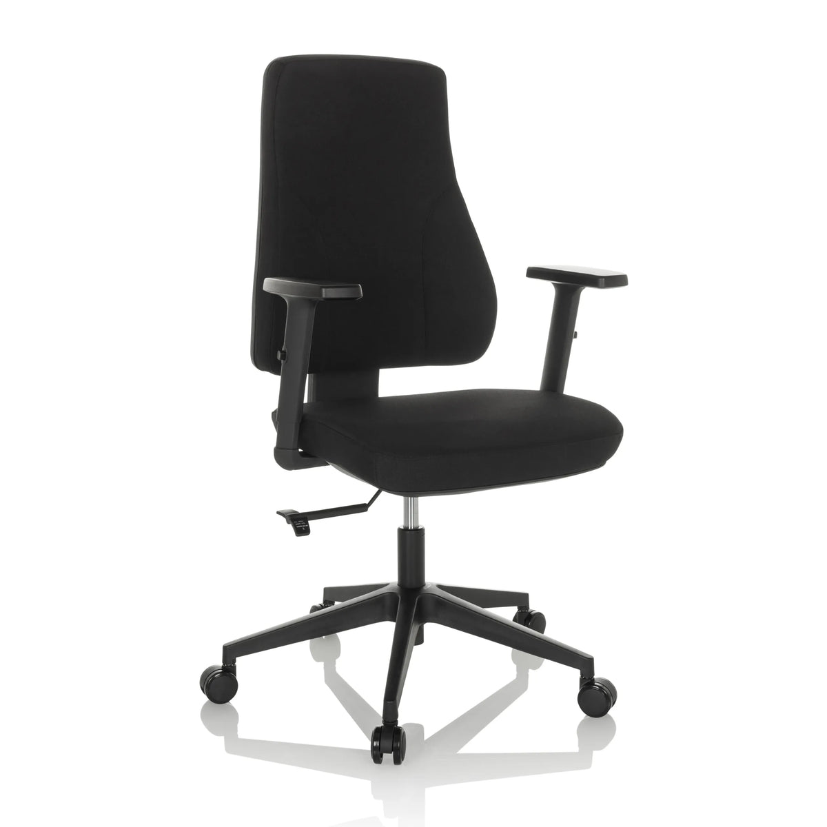 Black Professional Office Chair MATHES with armrests and five-caster base by hjh OFFICE – 360-degree view (front three-quarter view 30°)