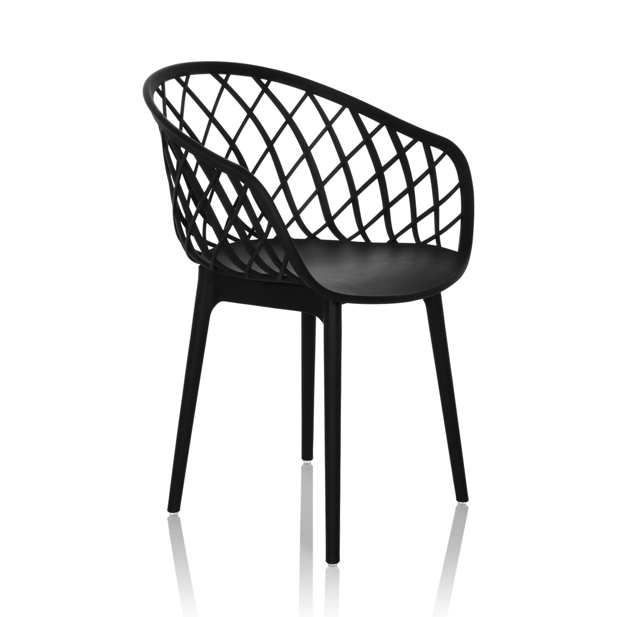 Black Shell chair BEGIO B with grid-like backrest and four legs by hjh OFFICE – 360-degree view (front three-quarter view 45°)
