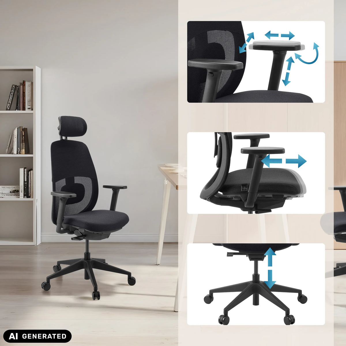 Adjustable armrests and seat height of the Professional Office Chair Skandis Pro by hjh OFFICE (AI-generated image)