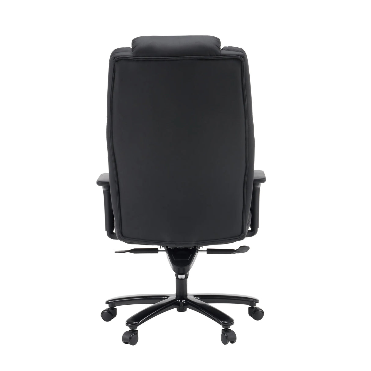 Rear view of the XXL Pullmann Gen2 swivel chair in black faux leather with five double castors by hjh OFFICE